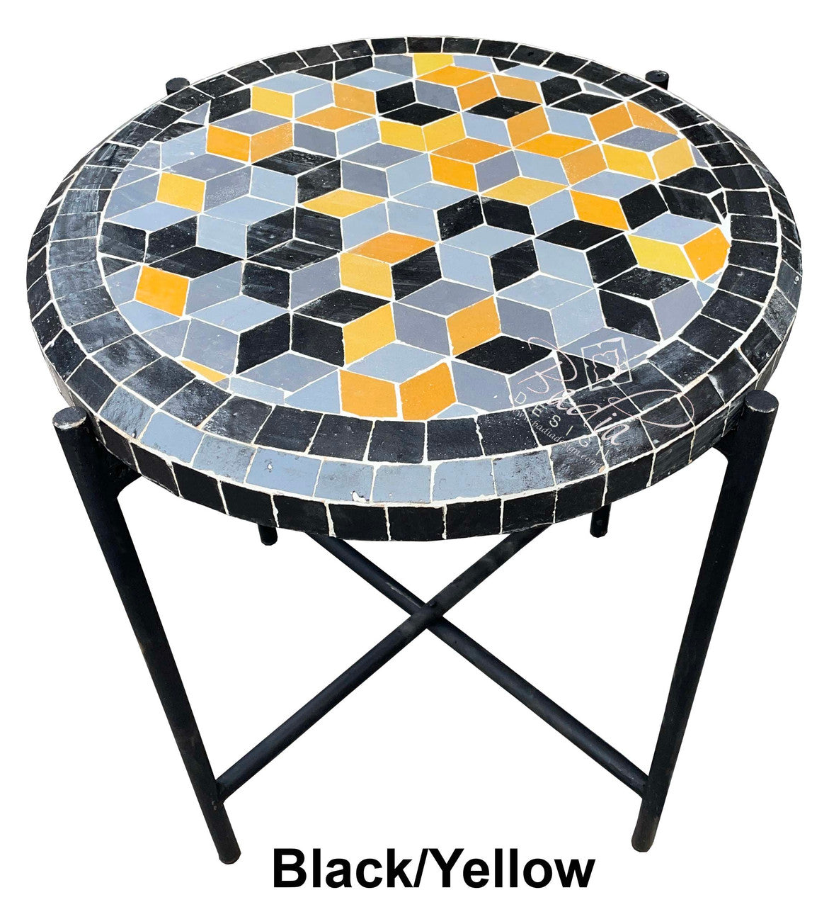 17.5" Round Mosaic Tile Coffee Table with Foldable Base