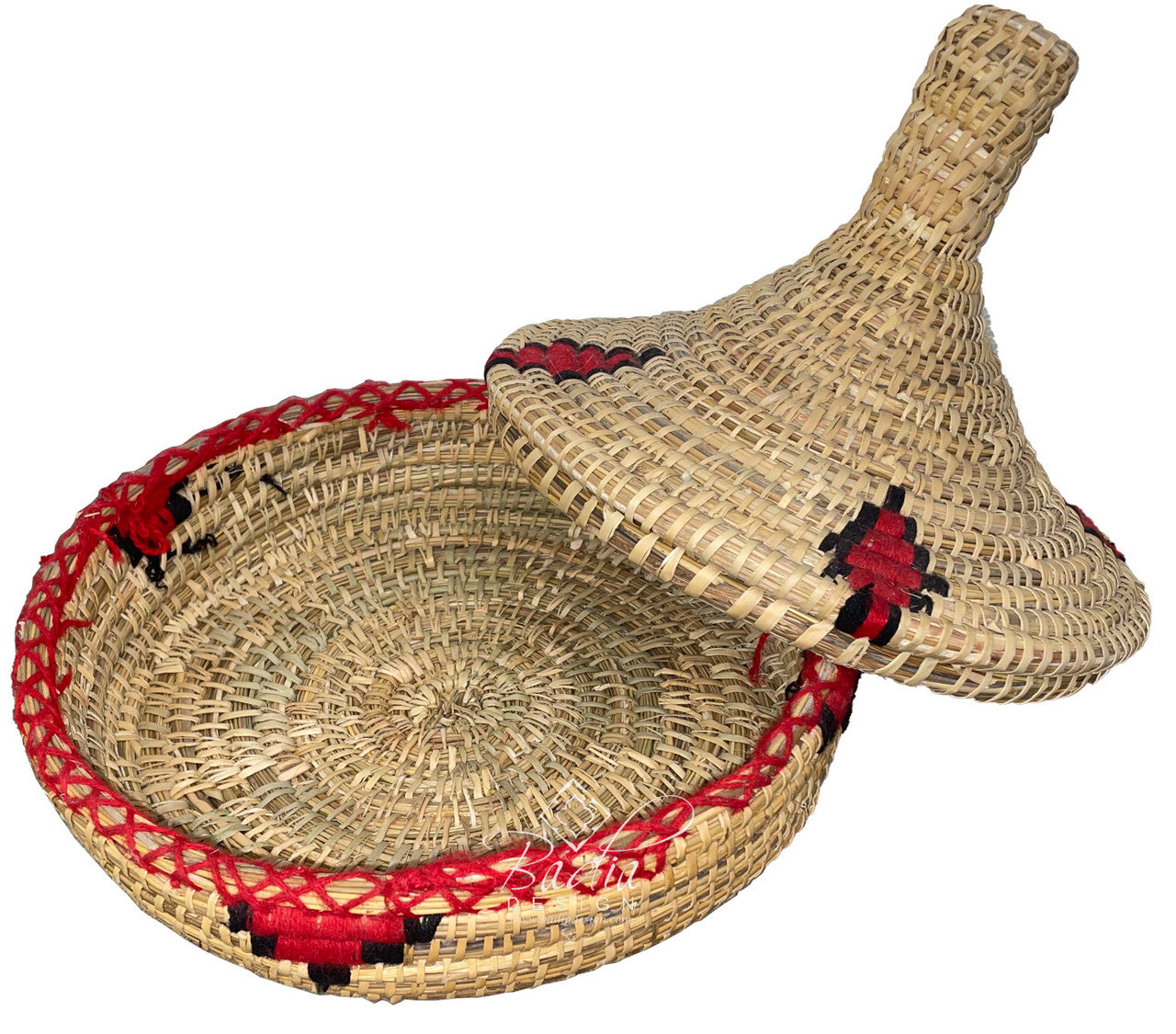 Round Top Handwoven Straw Basket with Lid