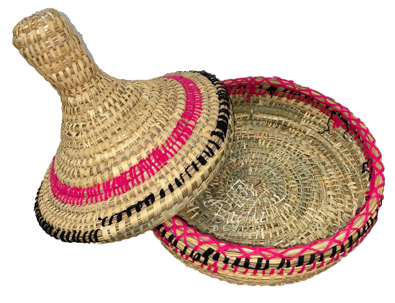 Round Top Handwoven Straw Basket with Lid