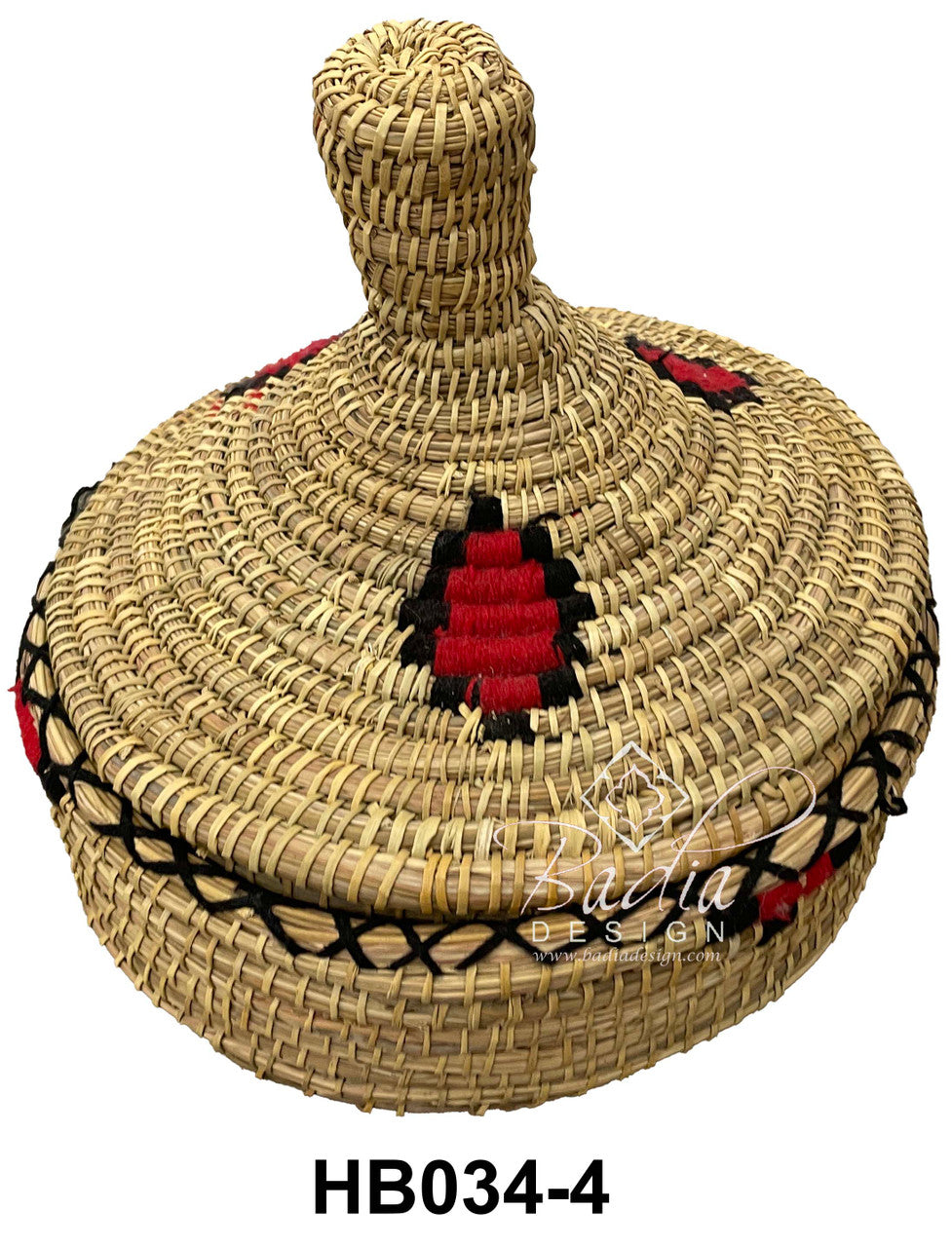 Round Top Handwoven Straw Basket with Lid