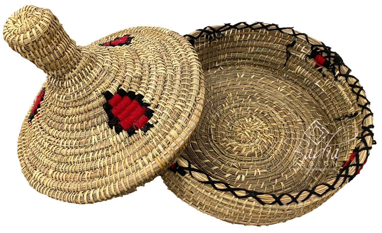 Round Top Handwoven Straw Basket with Lid