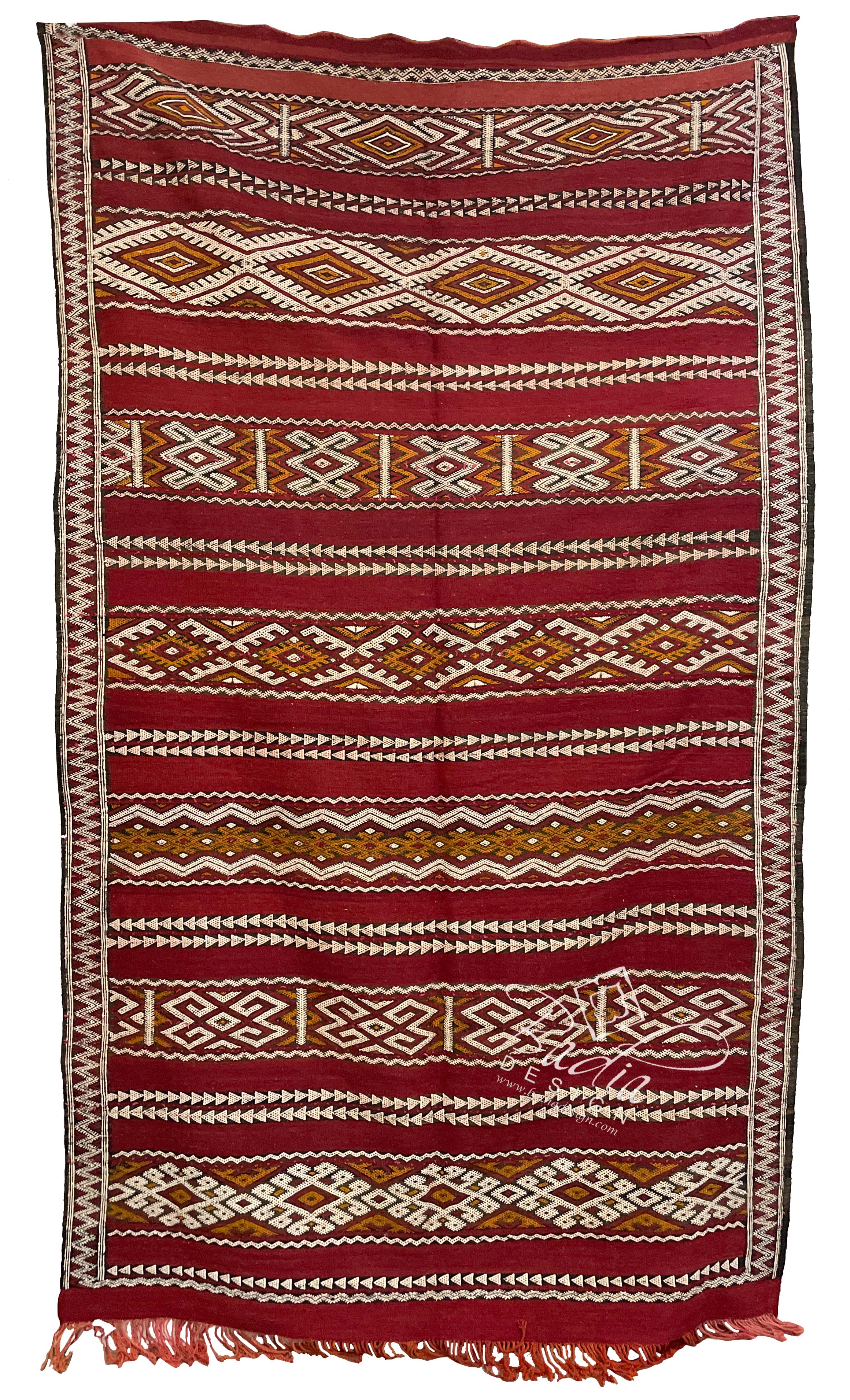 Red Multi-Color Kilim Rug with Tribal Designs