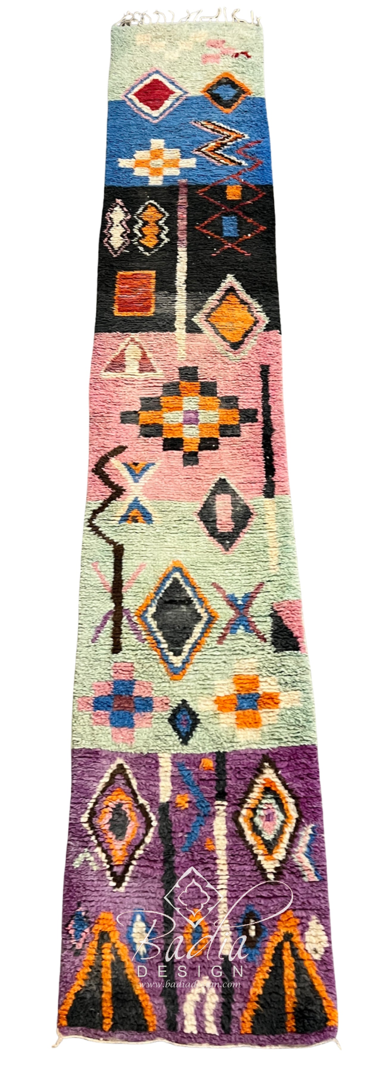 Runner Rug with Mint Green and Purple Design