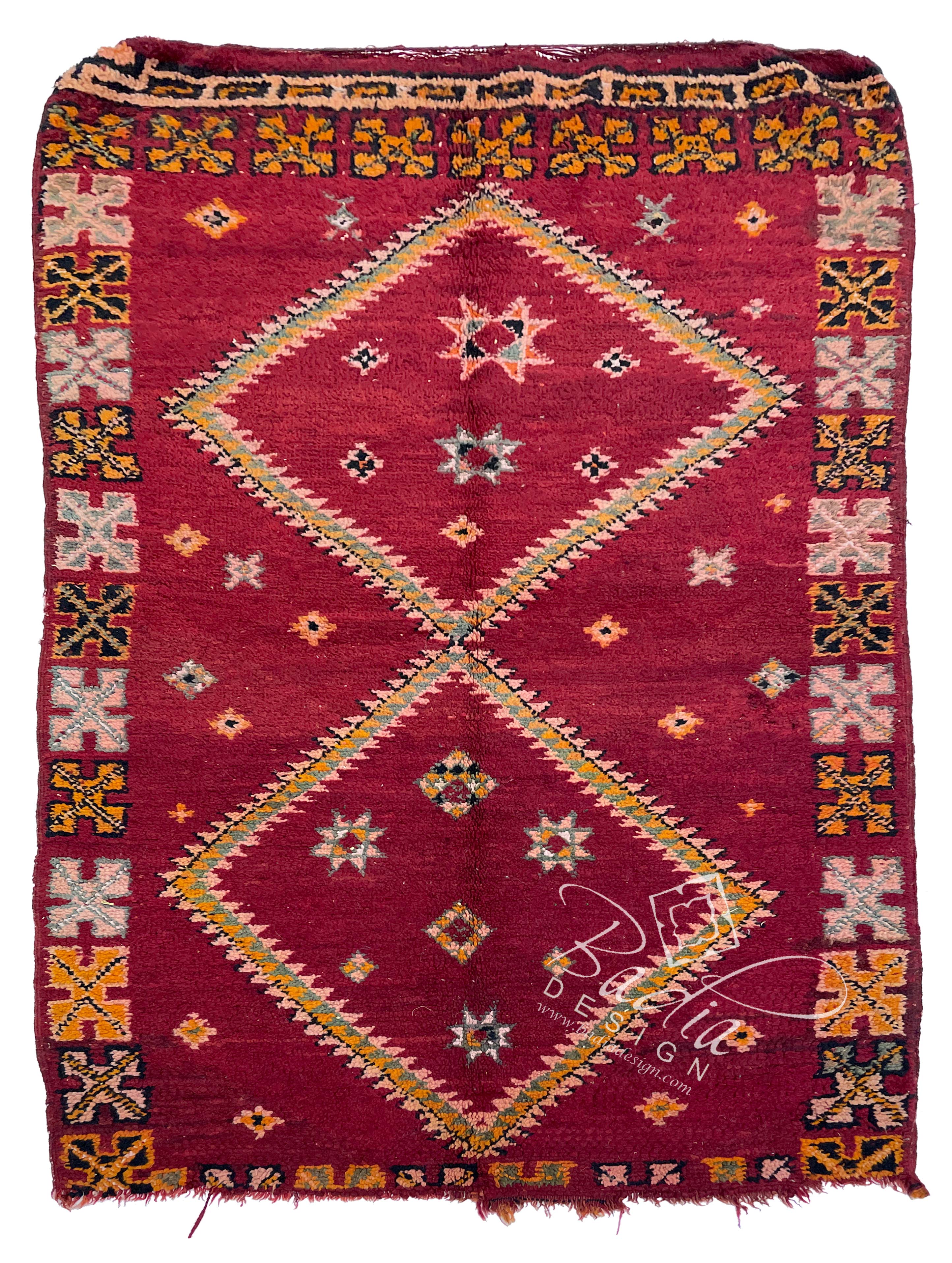 Red Rug with Multicolor Geometric Patterns