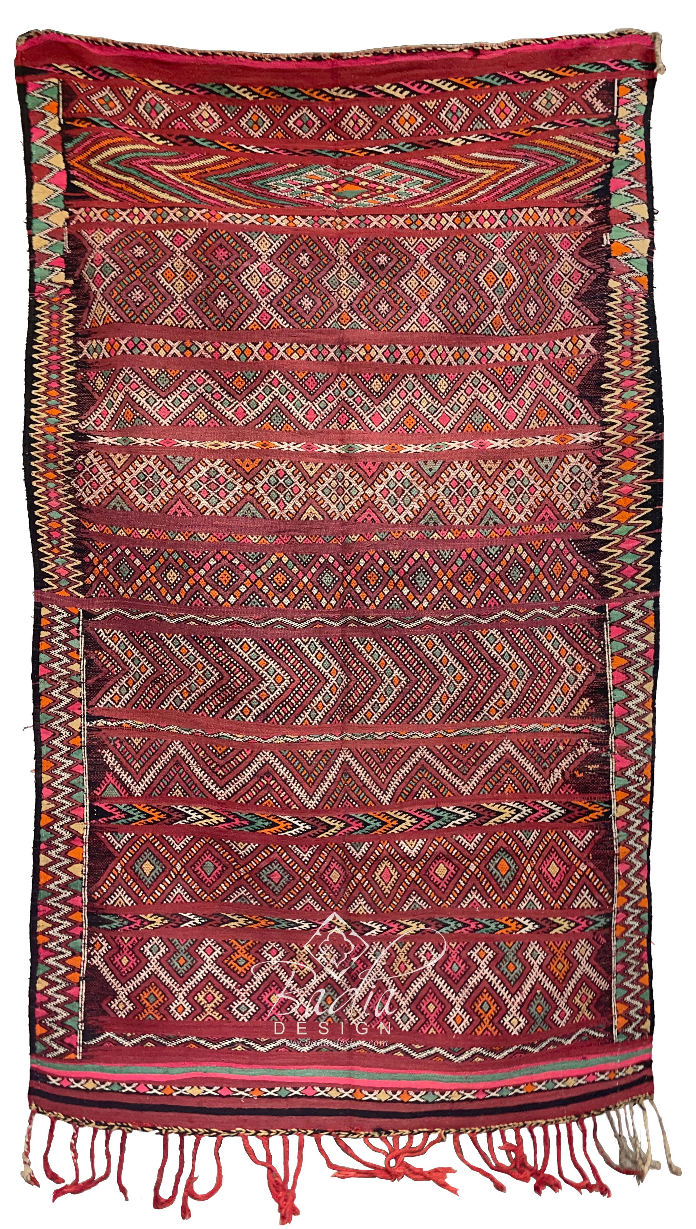 Red Multi-Color Kilim Rug with Tribal Designs