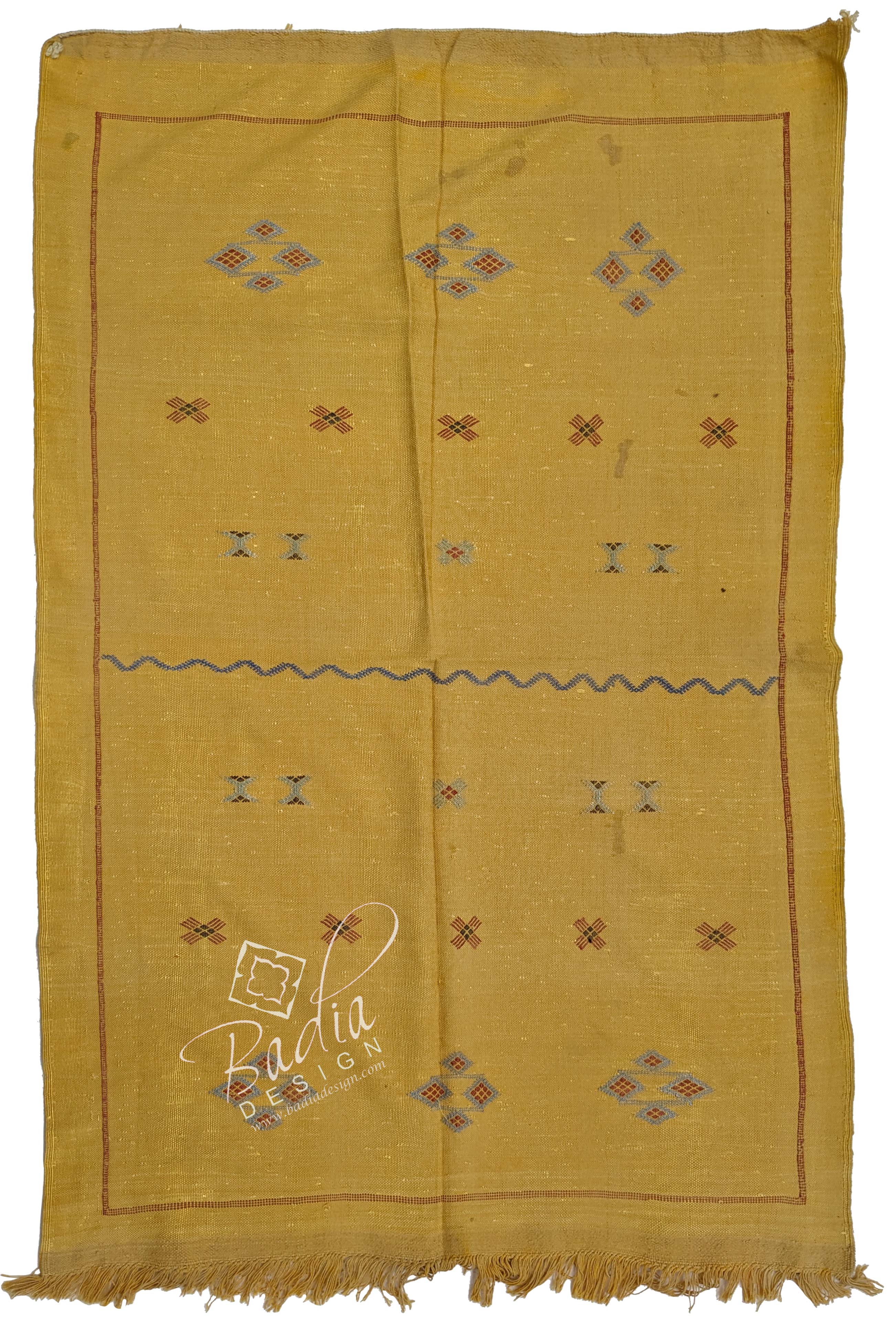 Yellow Cactus Silk Rug with Tribal Designs