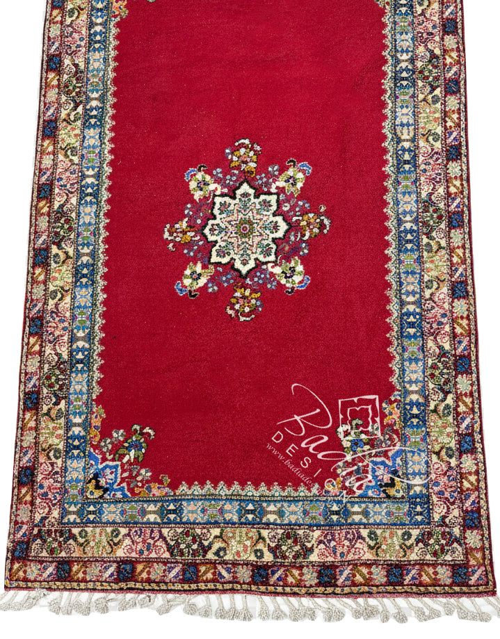 Red Moroccan Runner Rug with Multicolor Floral Medallions