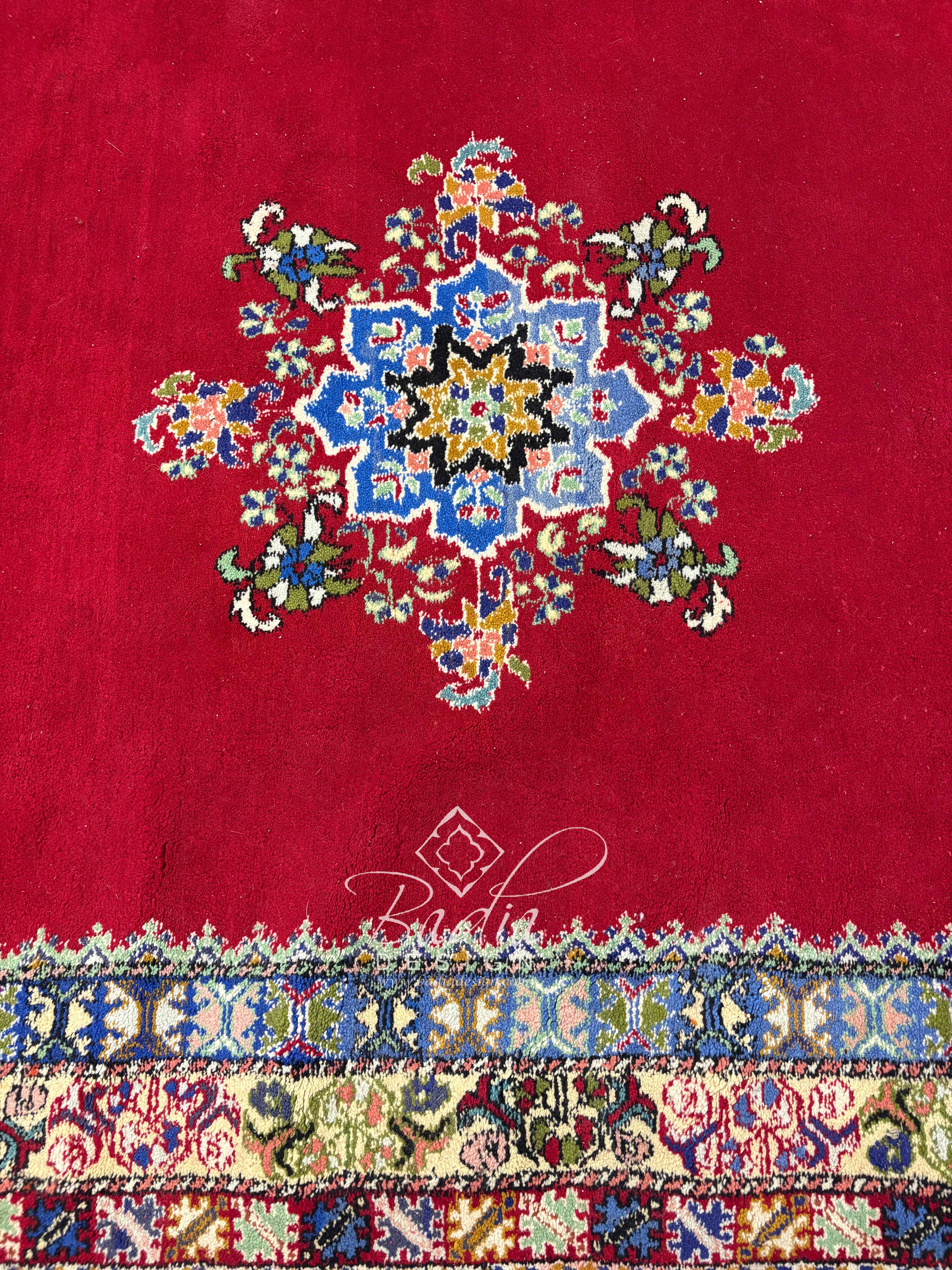 Red Moroccan Runner Rug with Multicolor Floral Medallions