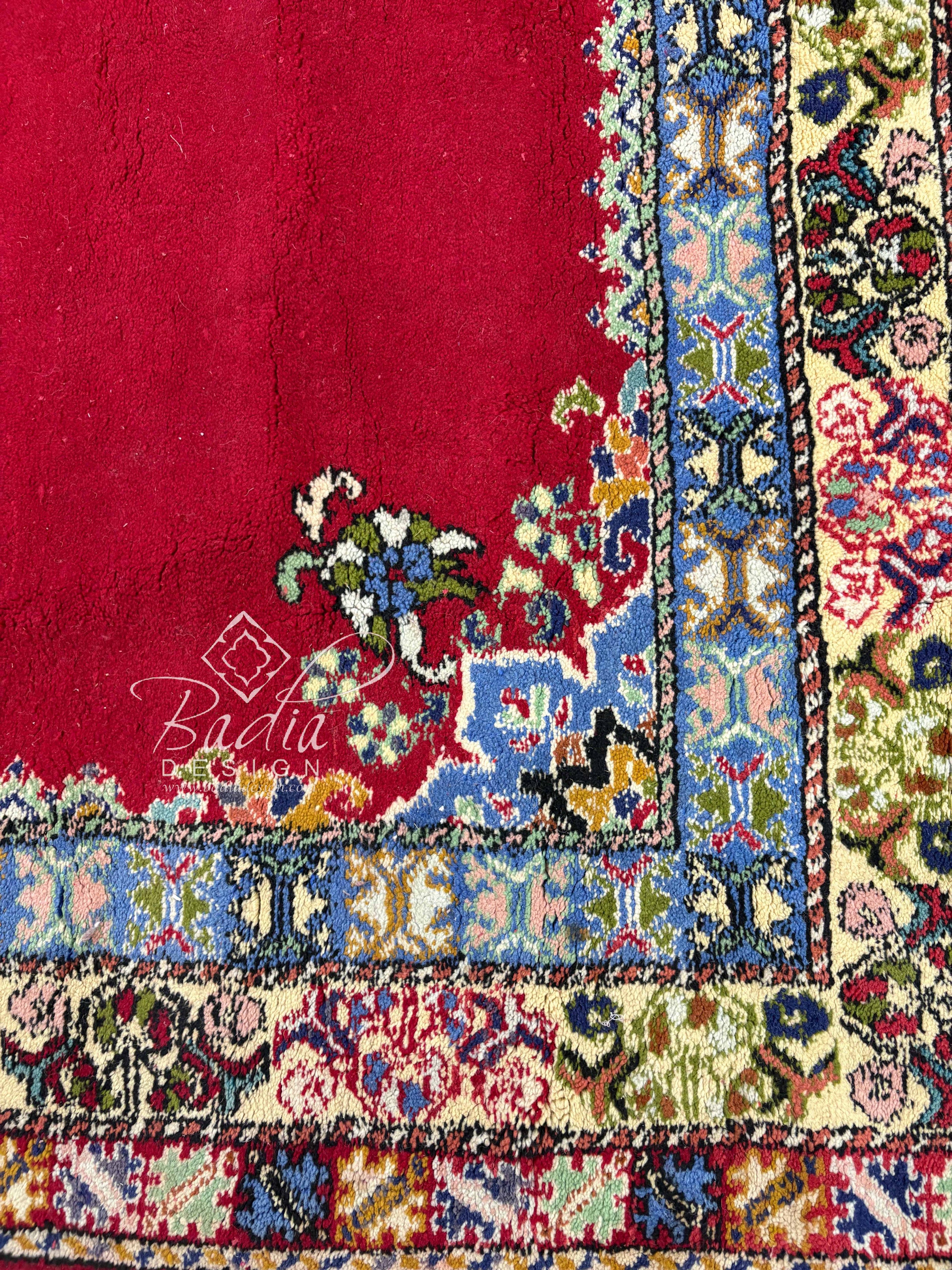 Red Moroccan Runner Rug with Multicolor Floral Medallions