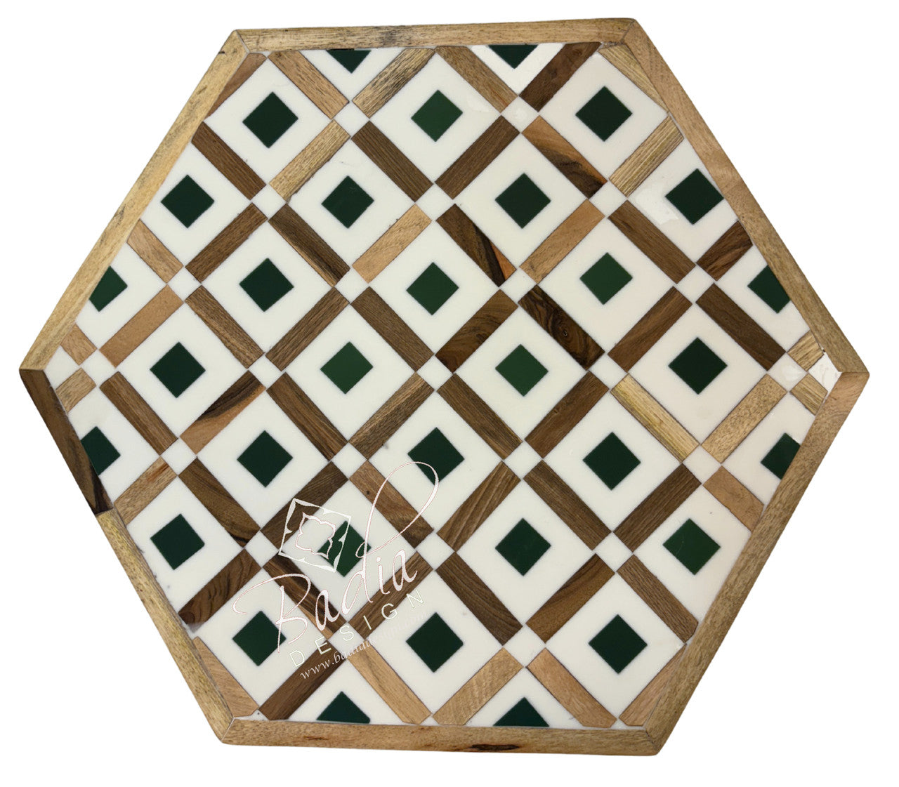 Multi-Color Wood and Resin Inlay Side Table