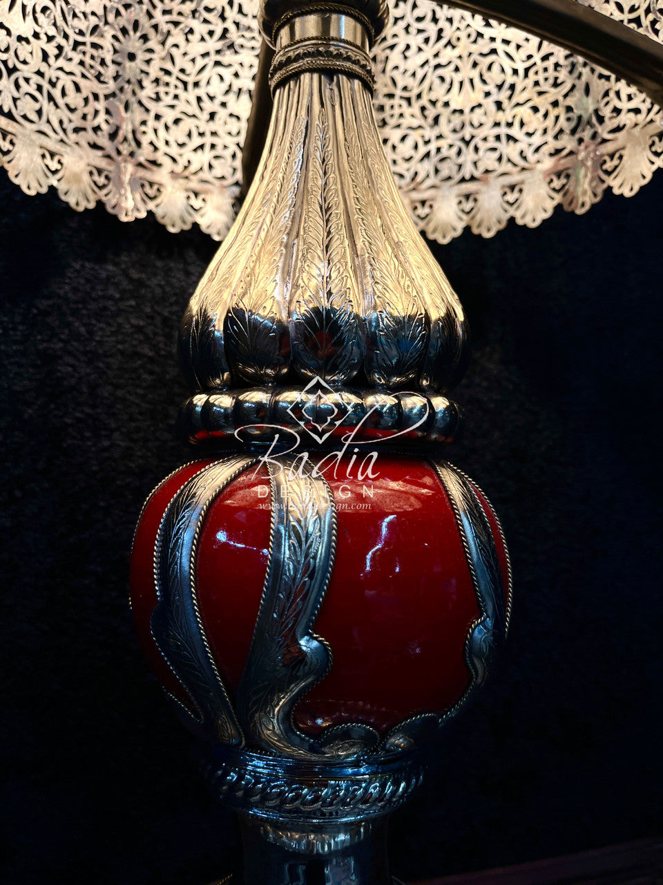 Intricately Designed Silver and Ceramic Desktop Lamp