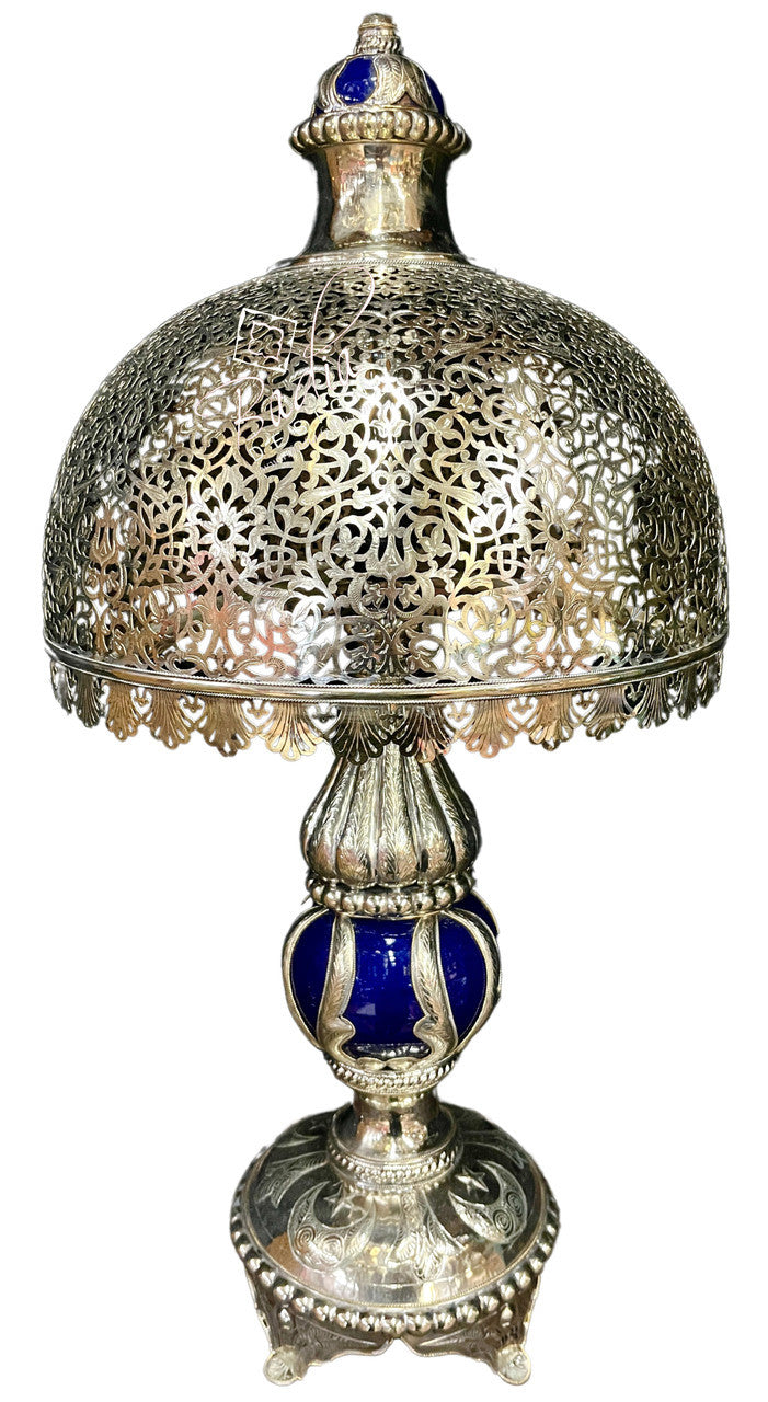 Intricately Designed Silver and Ceramic Desktop Lamp