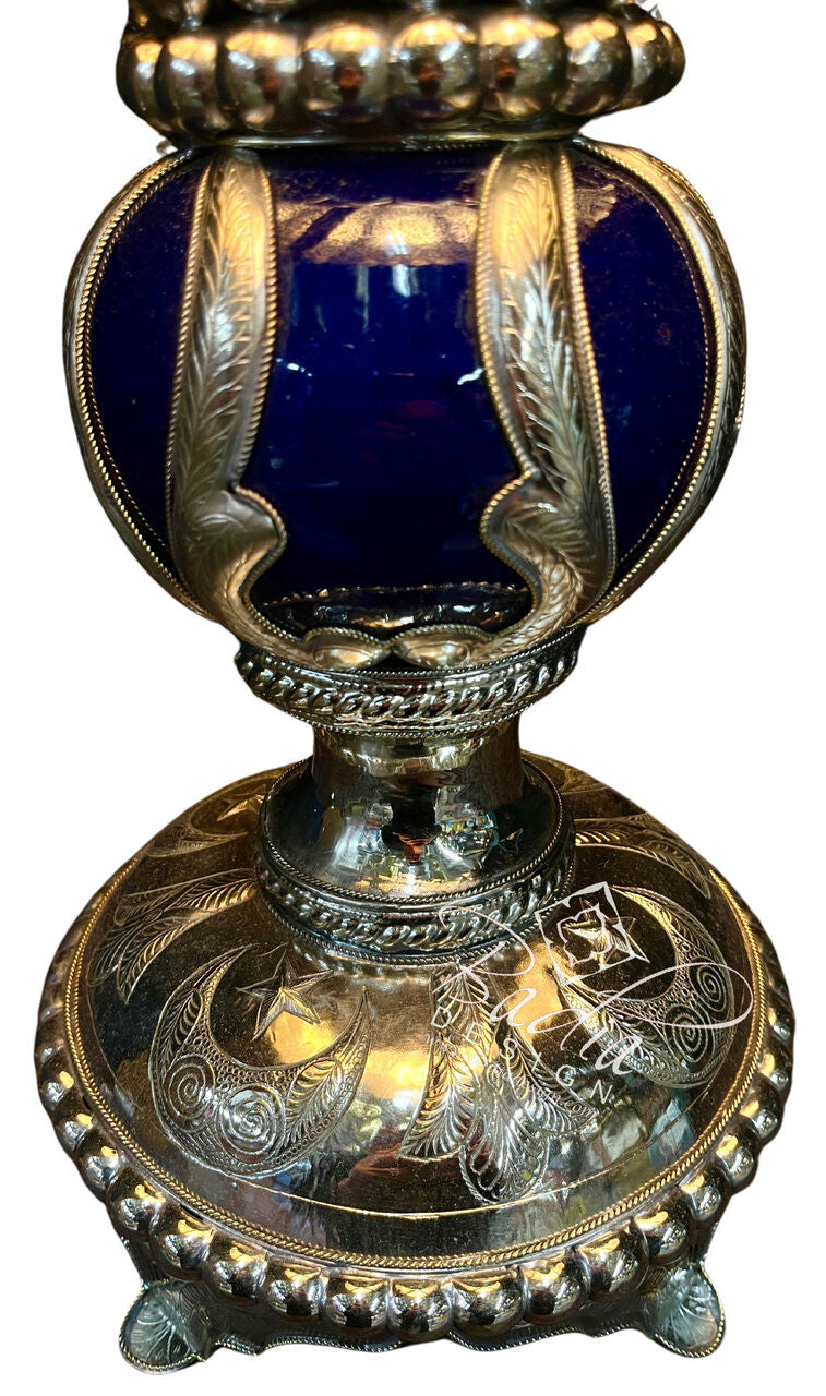 Intricately Designed Silver and Ceramic Desktop Lamp