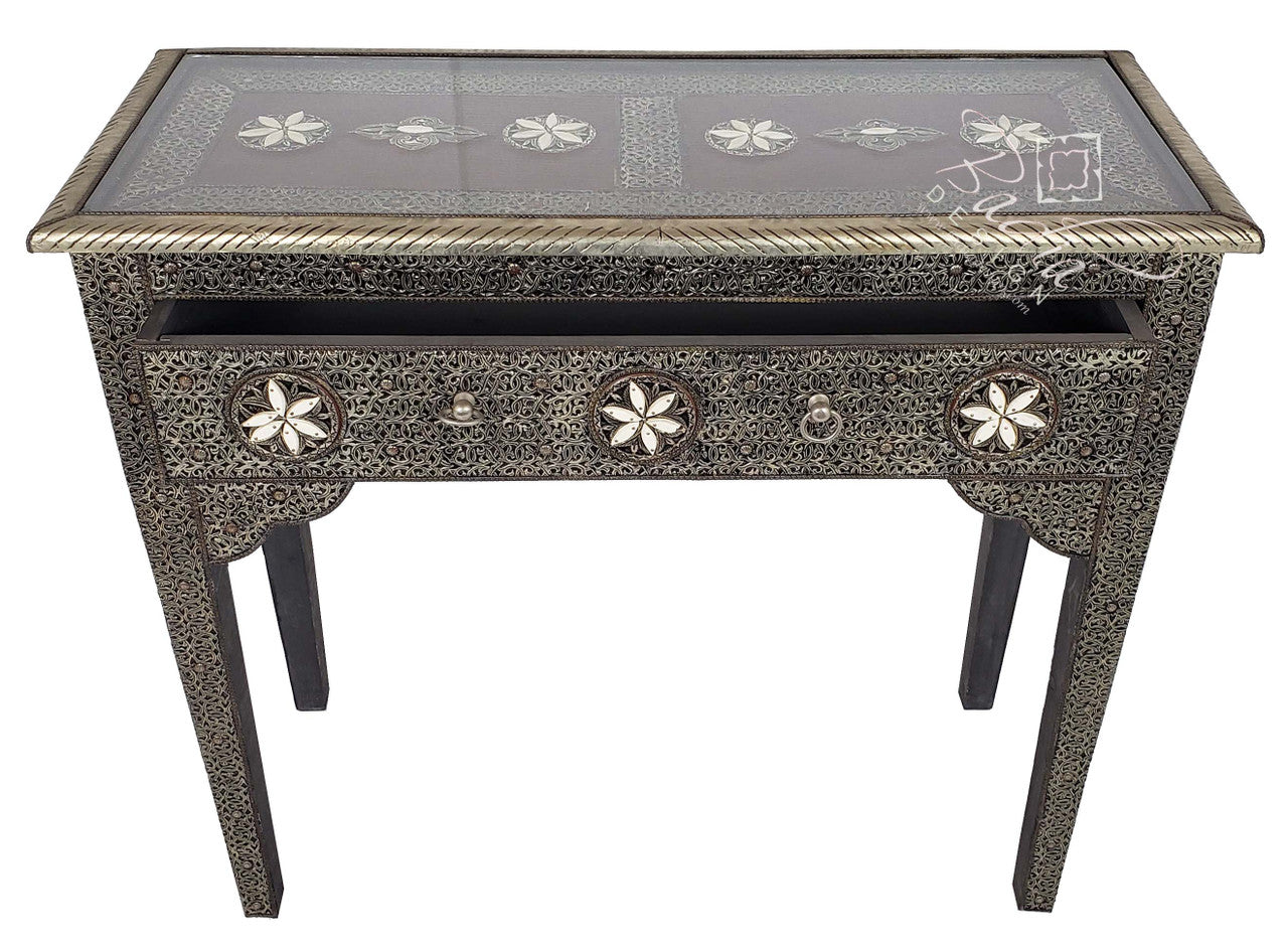 Embossed Silver Nickel and White Bone Inlay Cabinet