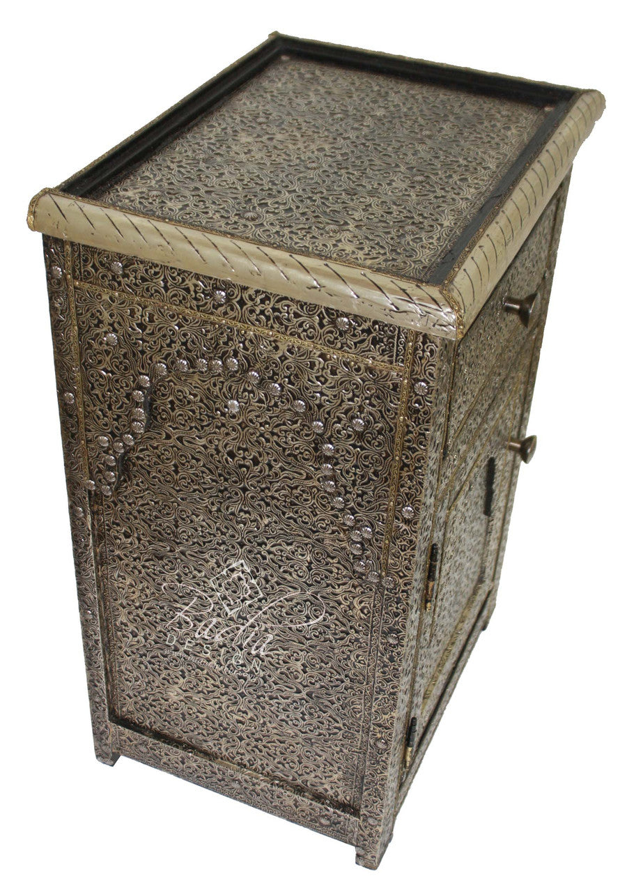Silver Embossed Nickel Nightstand with Glass Top