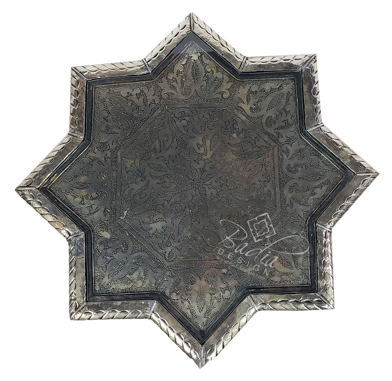 Silver Embossed Nickel Star Table with Glass Top
