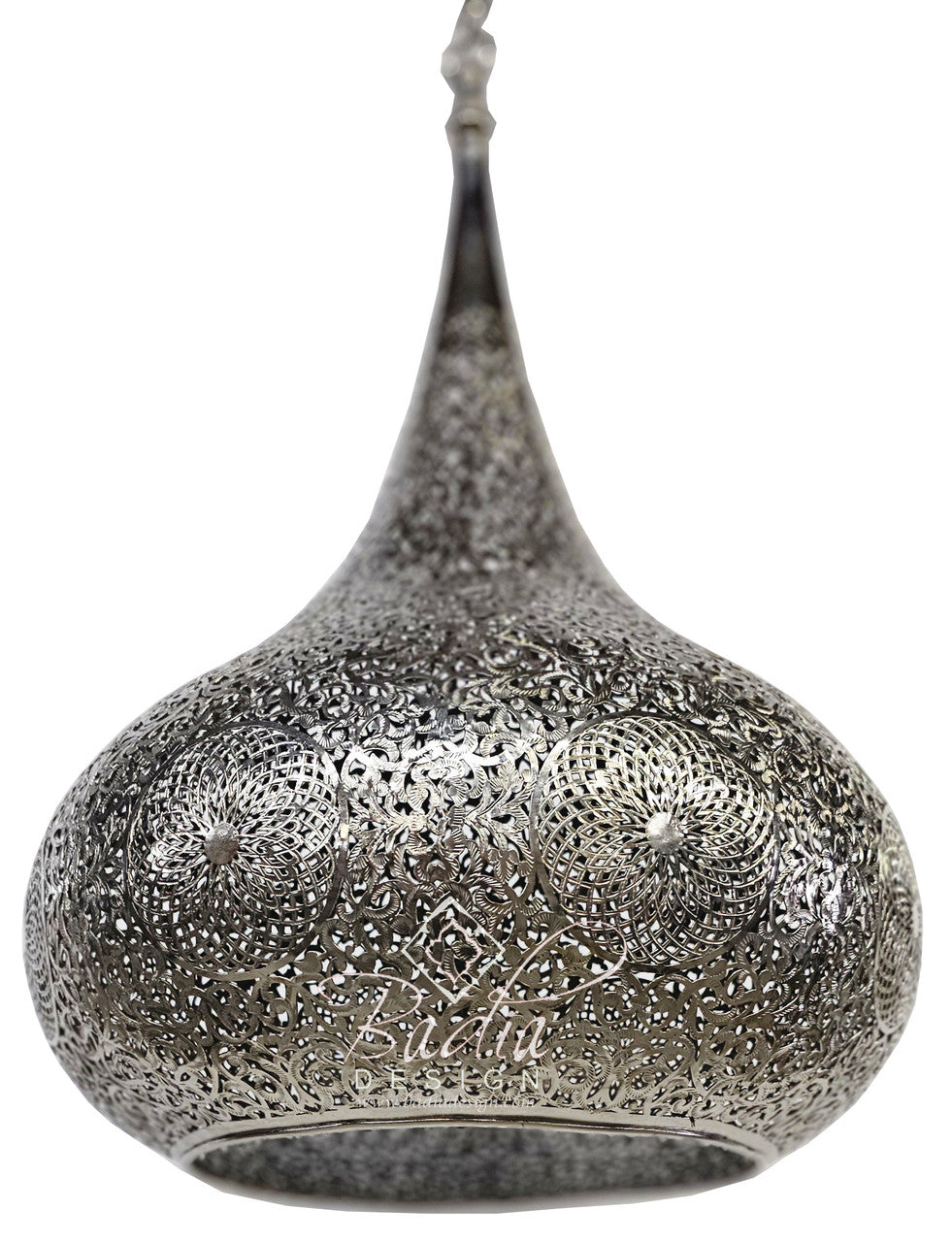 Hand Punched Teardrop Shaped Silver Lantern