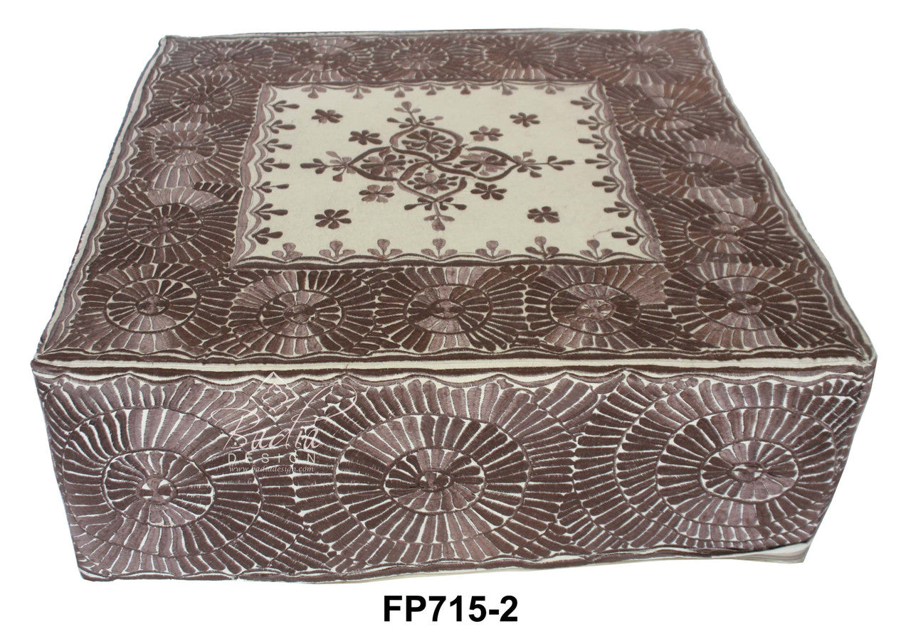 Wool Square Embroidered Floor Ottoman