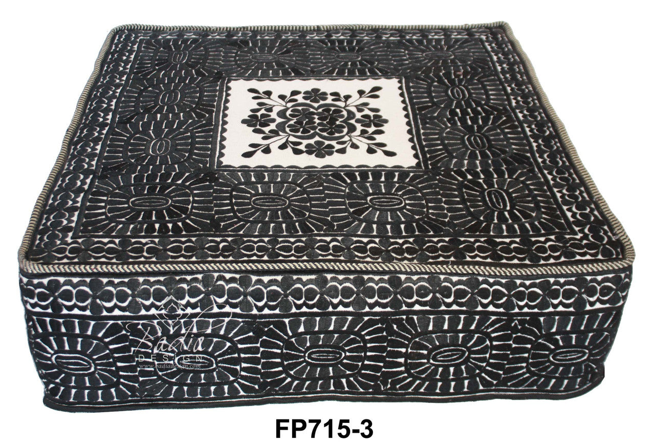 Wool Square Embroidered Floor Ottoman