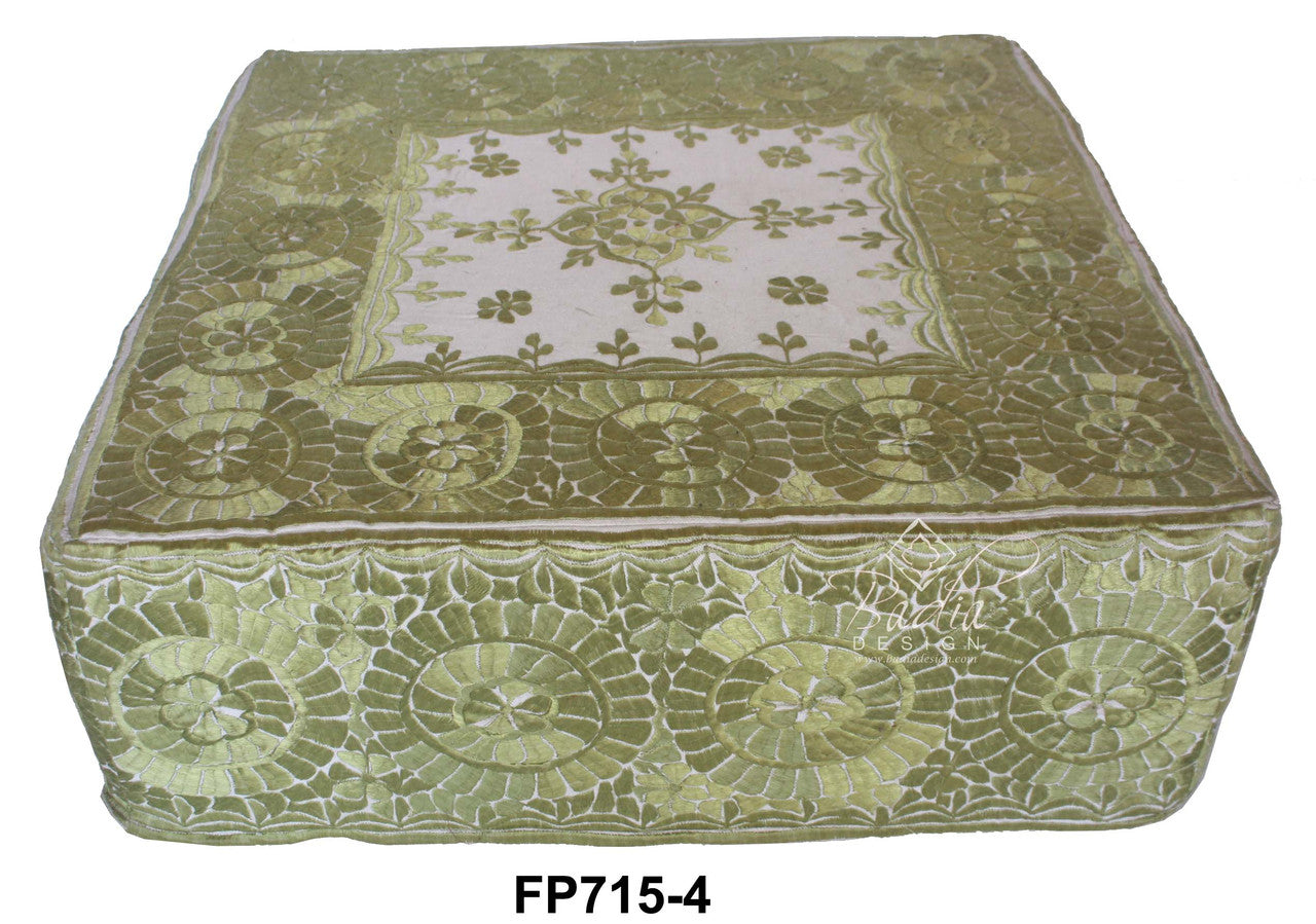 Wool Square Embroidered Floor Ottoman