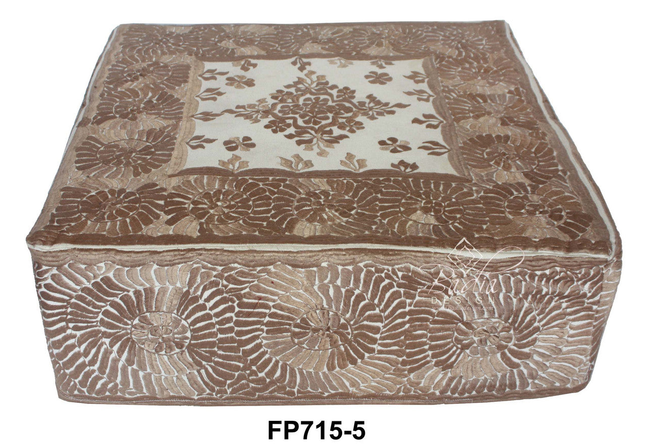 Wool Square Embroidered Floor Ottoman
