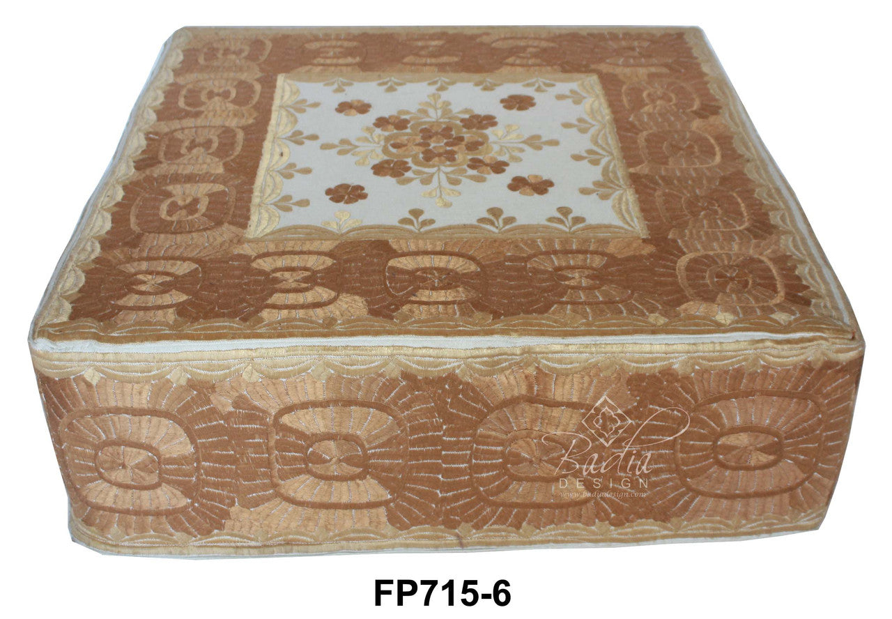 Wool Square Embroidered Floor Ottoman