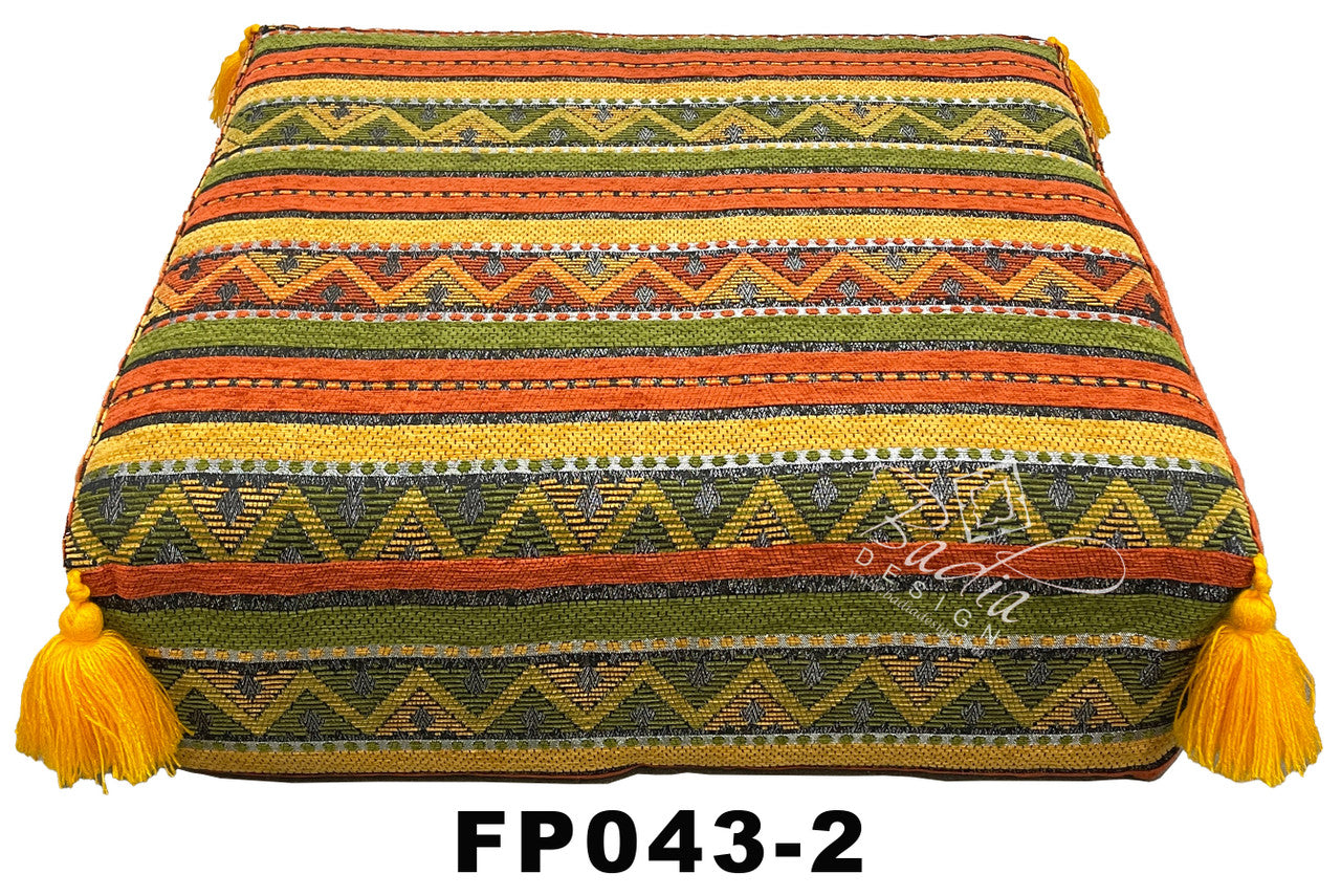 Square Kilim Ottoman with Tassels
