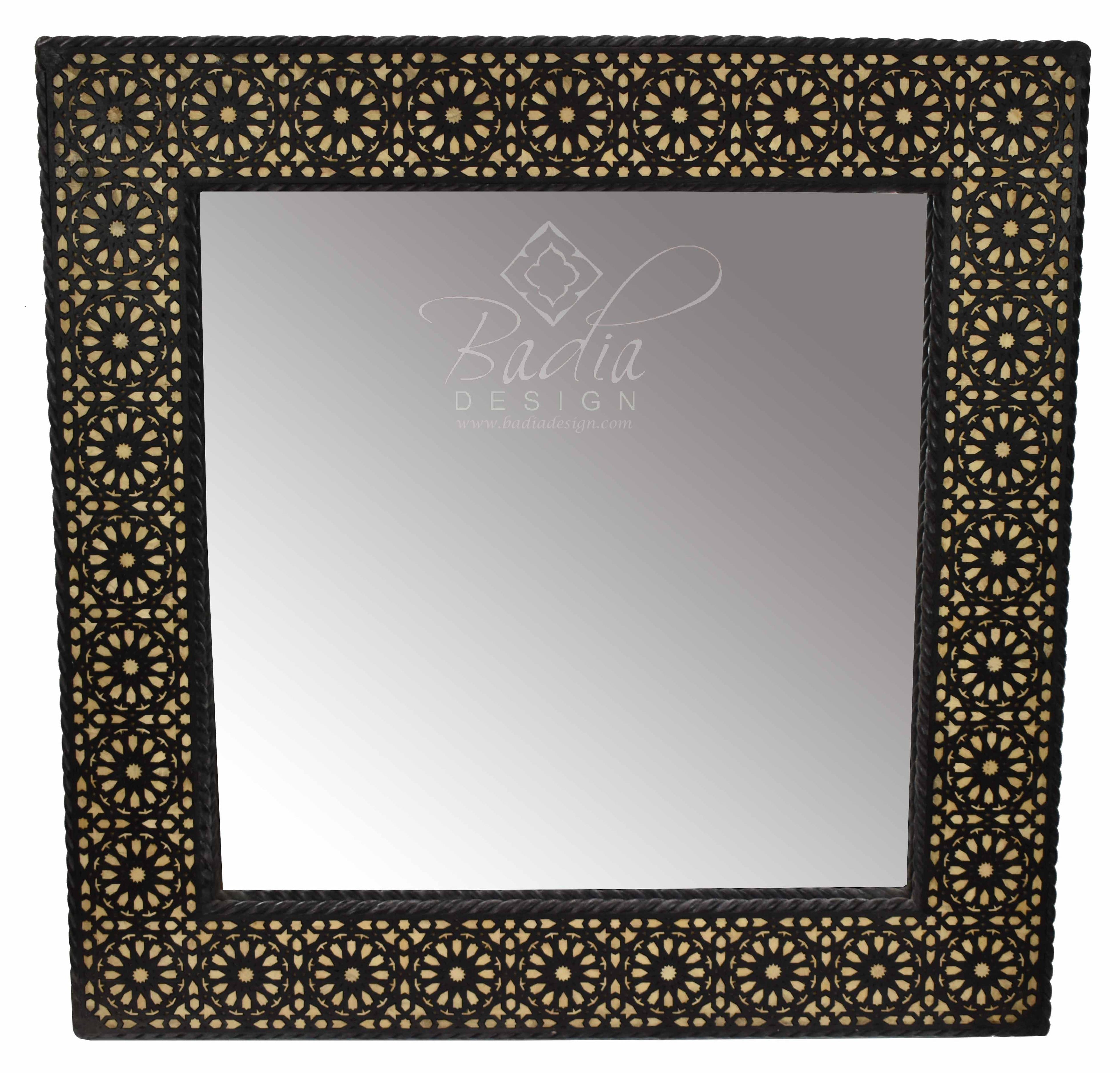 Moroccan Carved Square Bone Inlay Mirror
