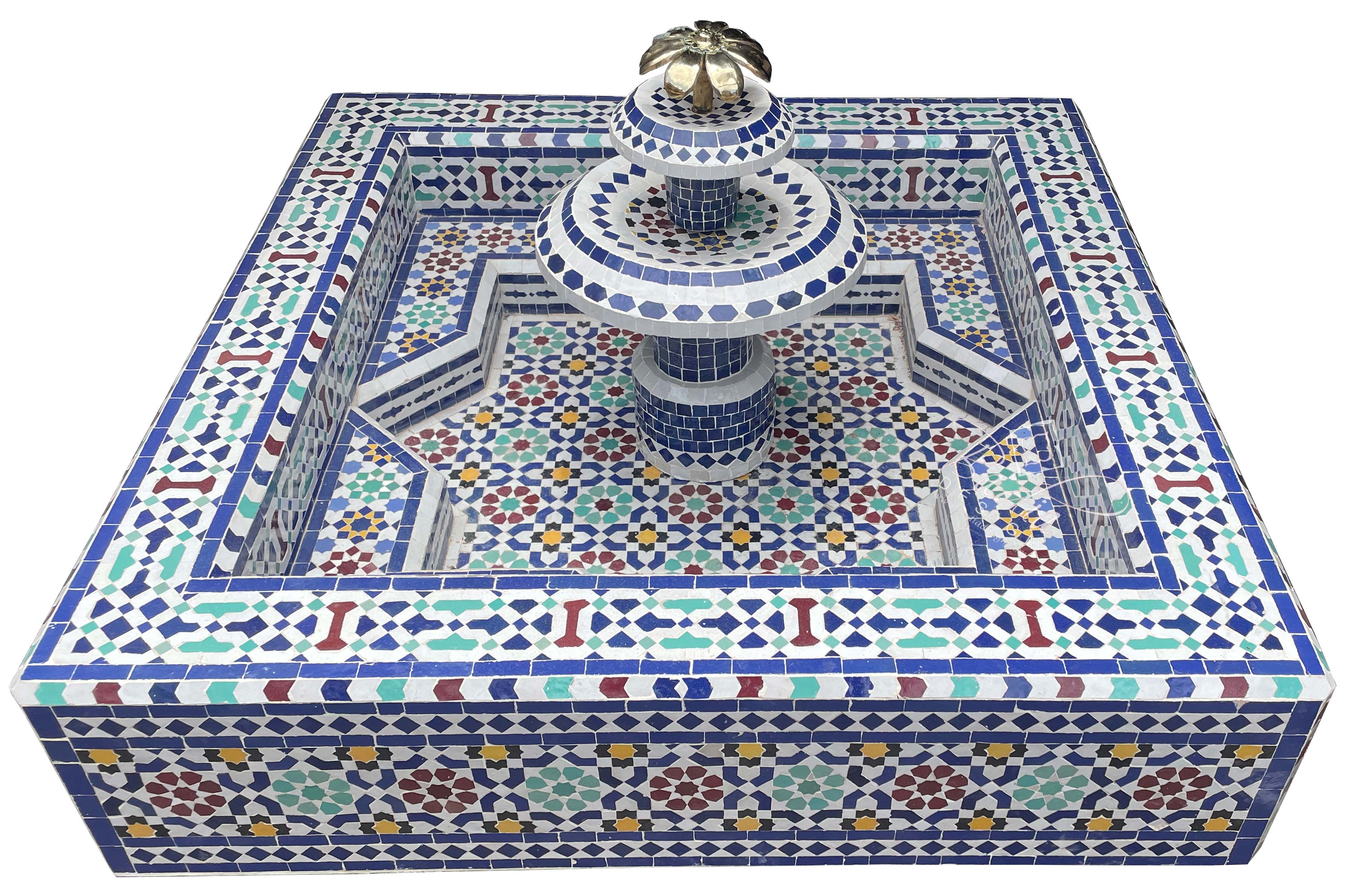 Moroccan Mosaic Square Shaped Floor Water Fountain