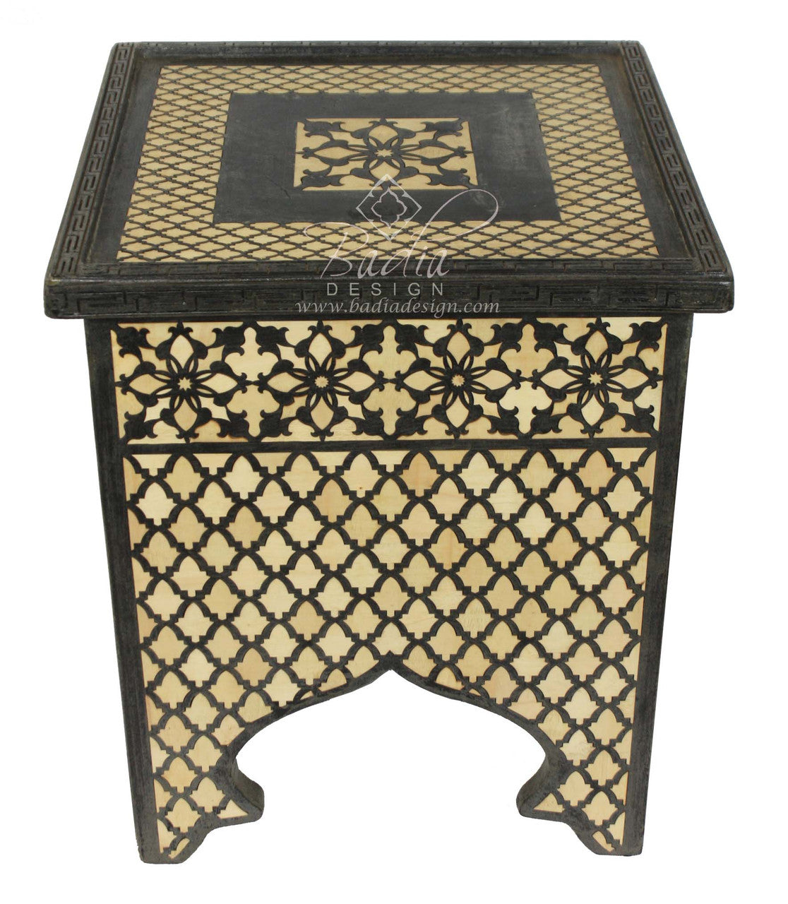 Cedar Carved Camel Bone Inlay Side Table