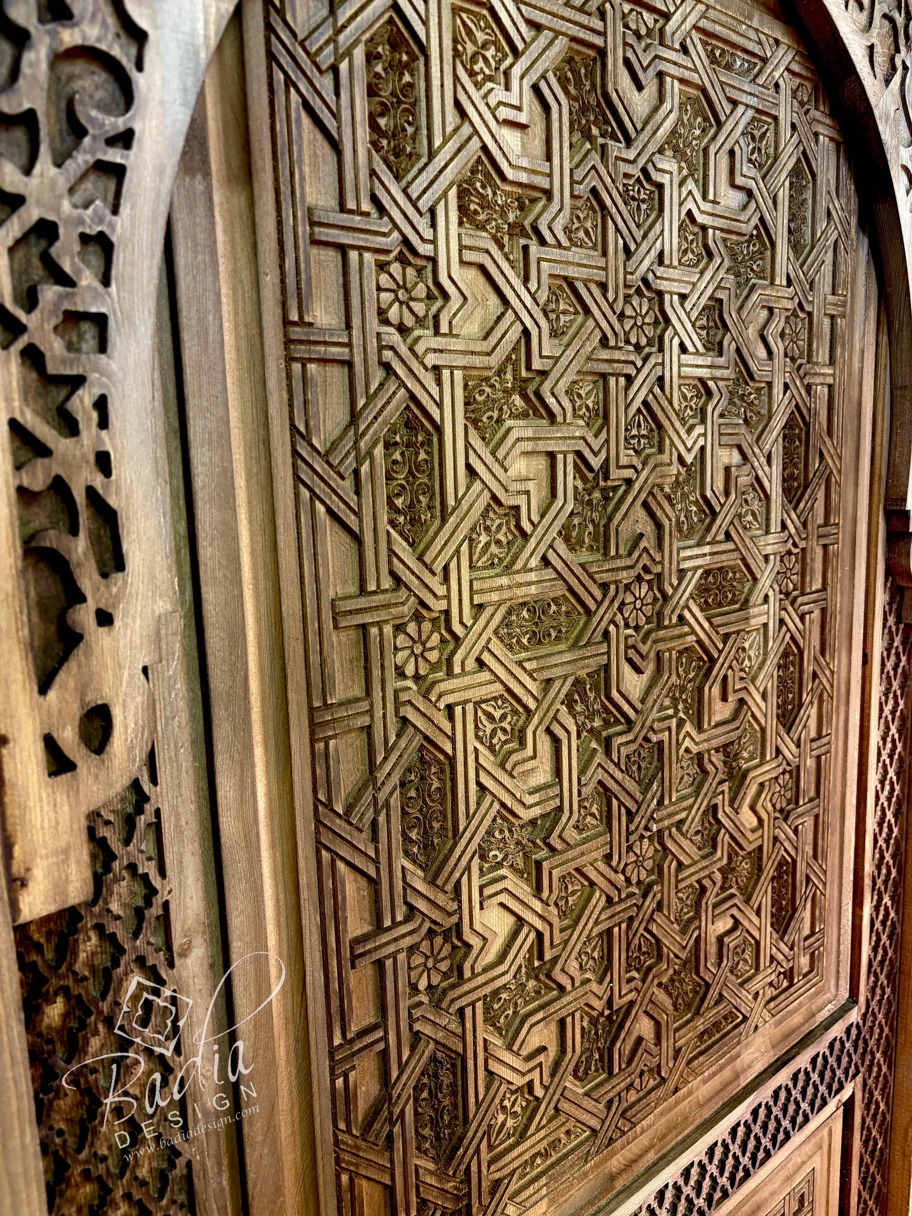 Stained Hand Carved Wooden Door