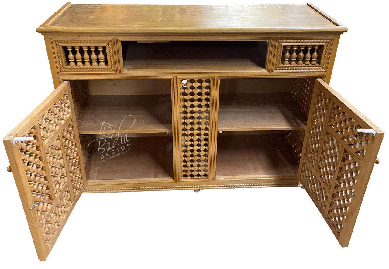 Light Stained Vintage Carved Wood Cabinet