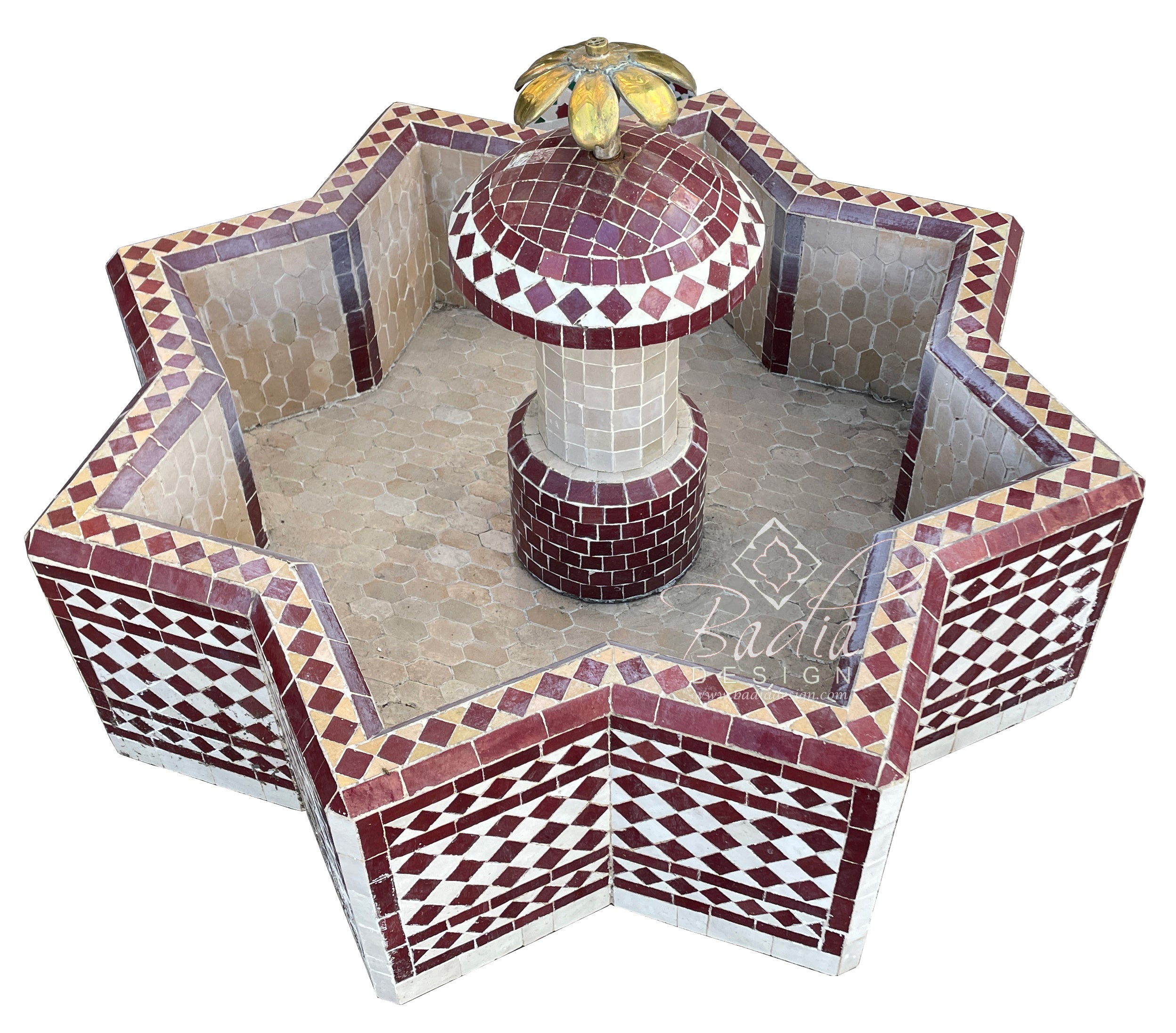 Moroccan Multi-Color Mosaic Star Shaped Floor Water Fountain