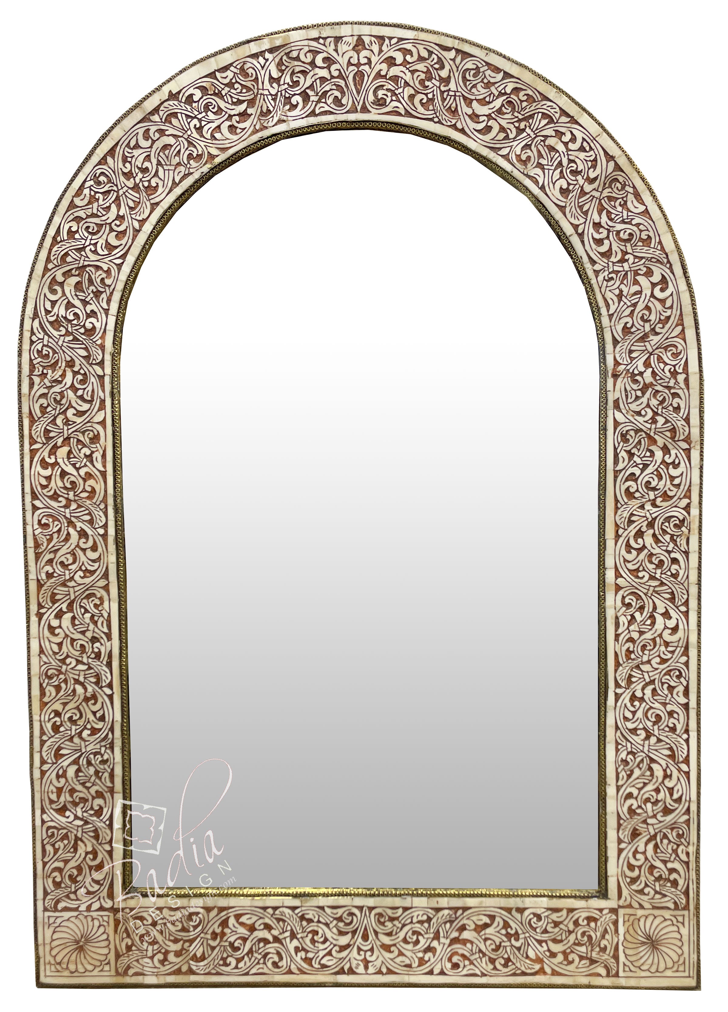 Tall Arch Top Metal and Bone Mirror