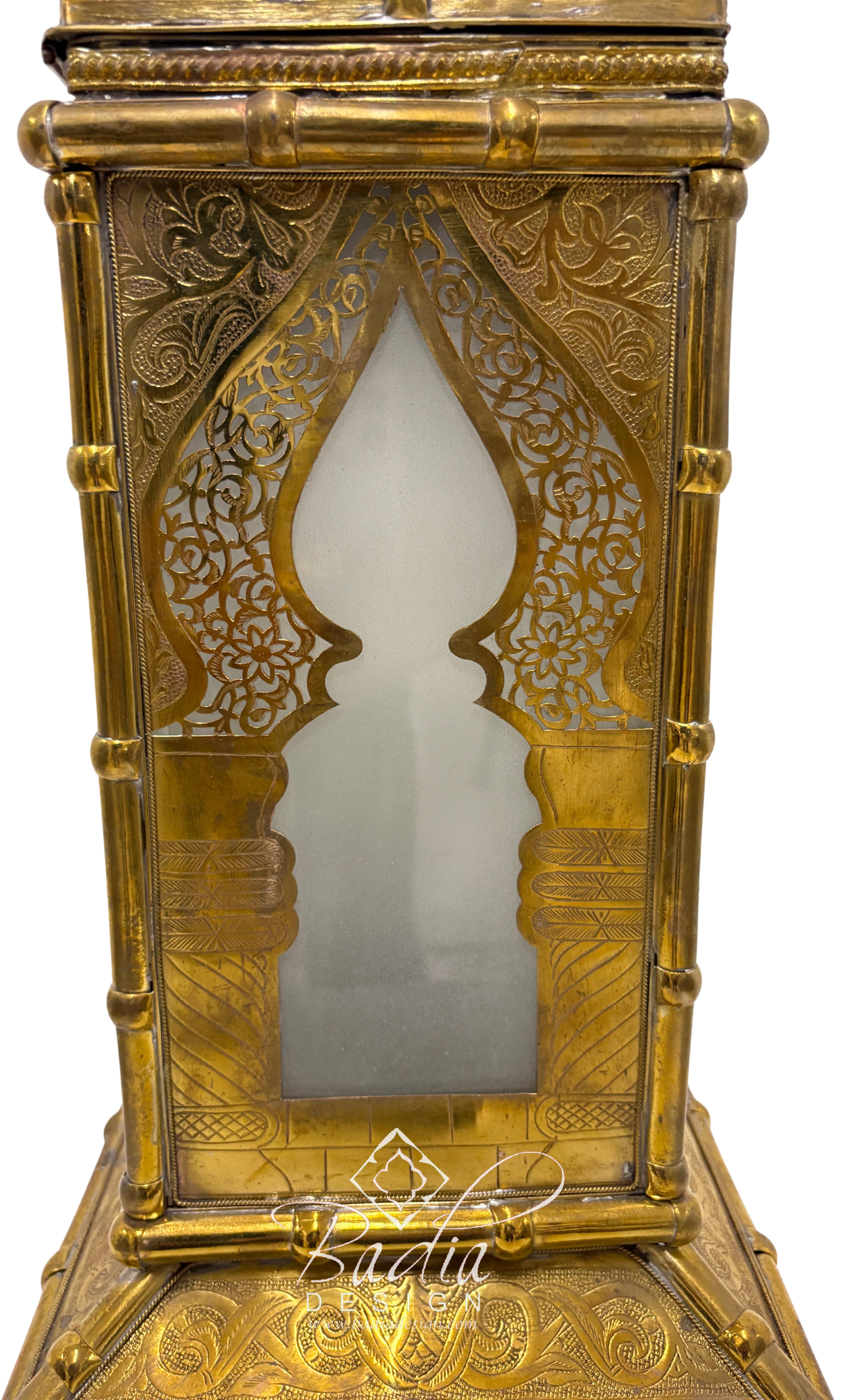 Tall Brass Floor Lantern with Burgundy Ceramic Decor