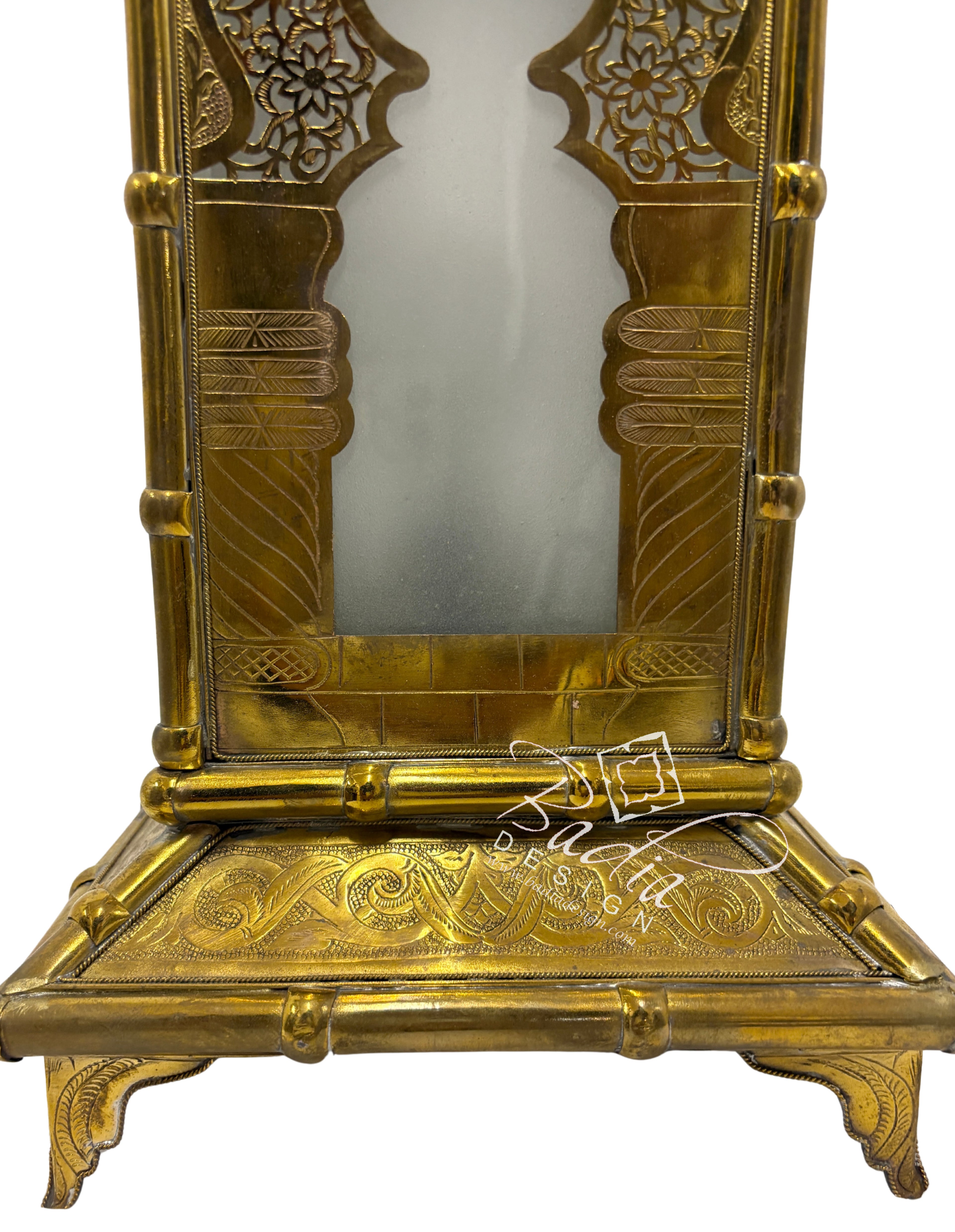 Tall Brass Floor Lantern with Burgundy Ceramic Decor