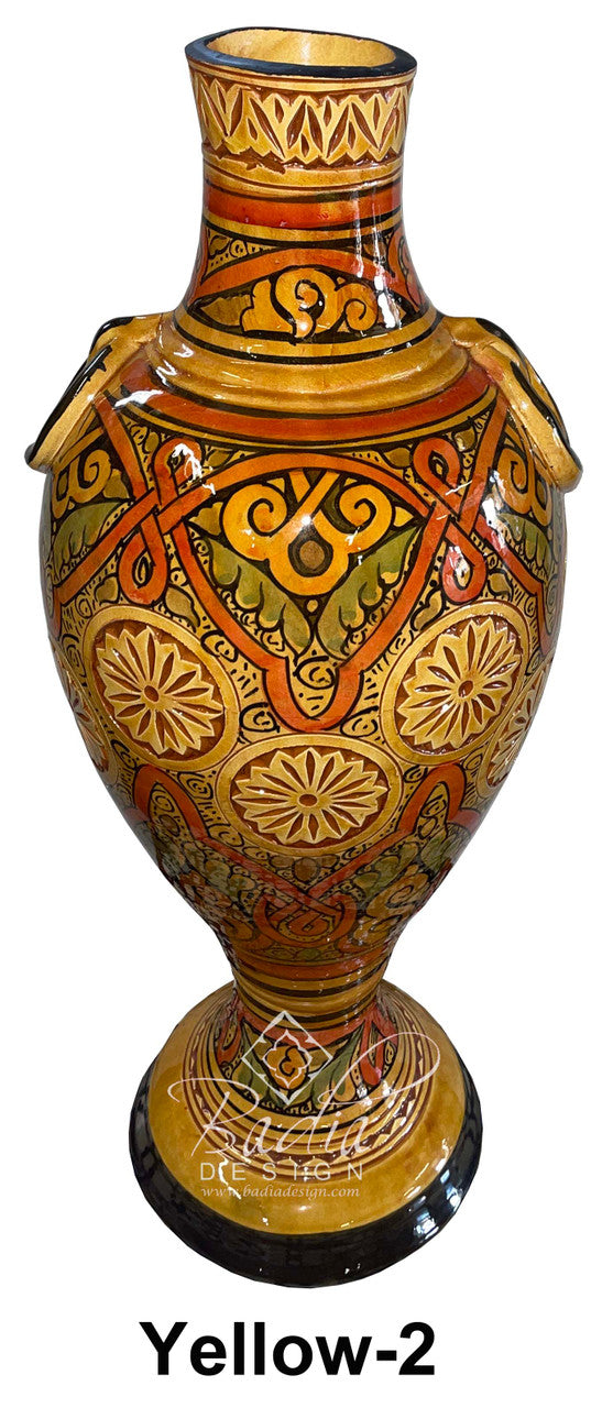 Tall Hand Painted Carved Ceramic Vase