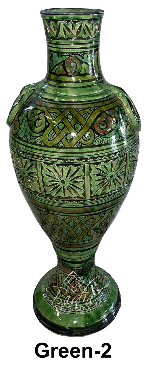 Tall Hand Painted Carved Ceramic Vase
