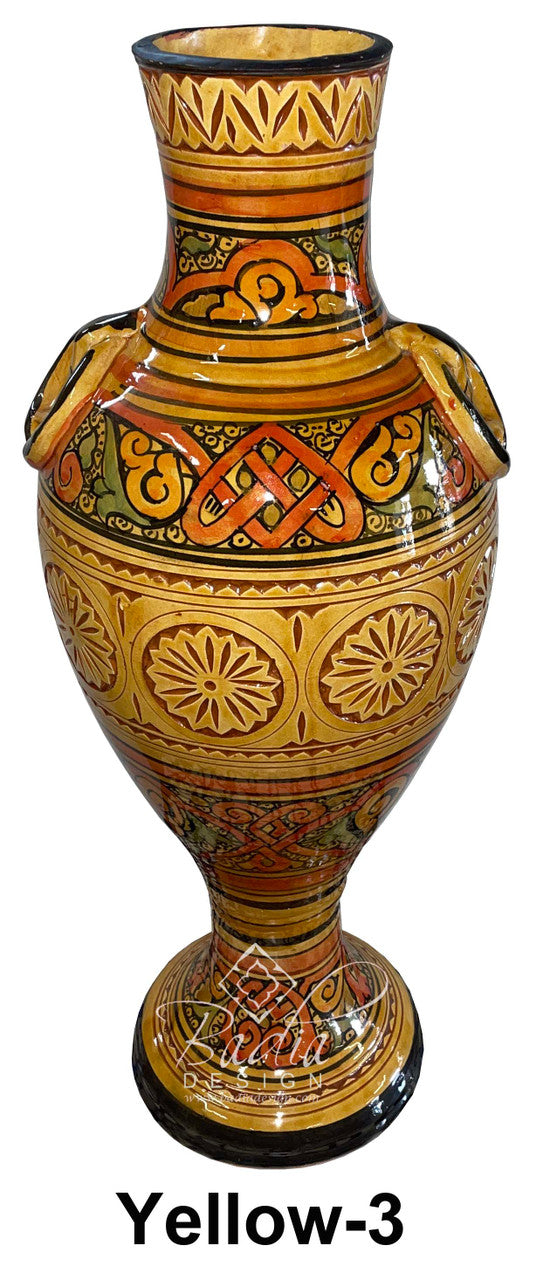 Tall Hand Painted Carved Ceramic Vase