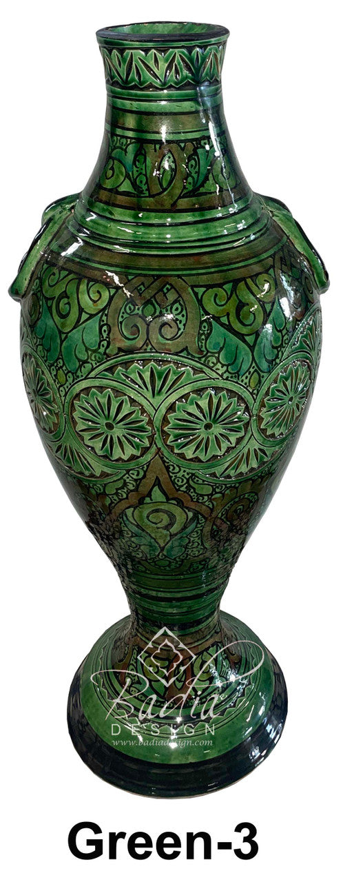 Tall Hand Painted Carved Ceramic Vase