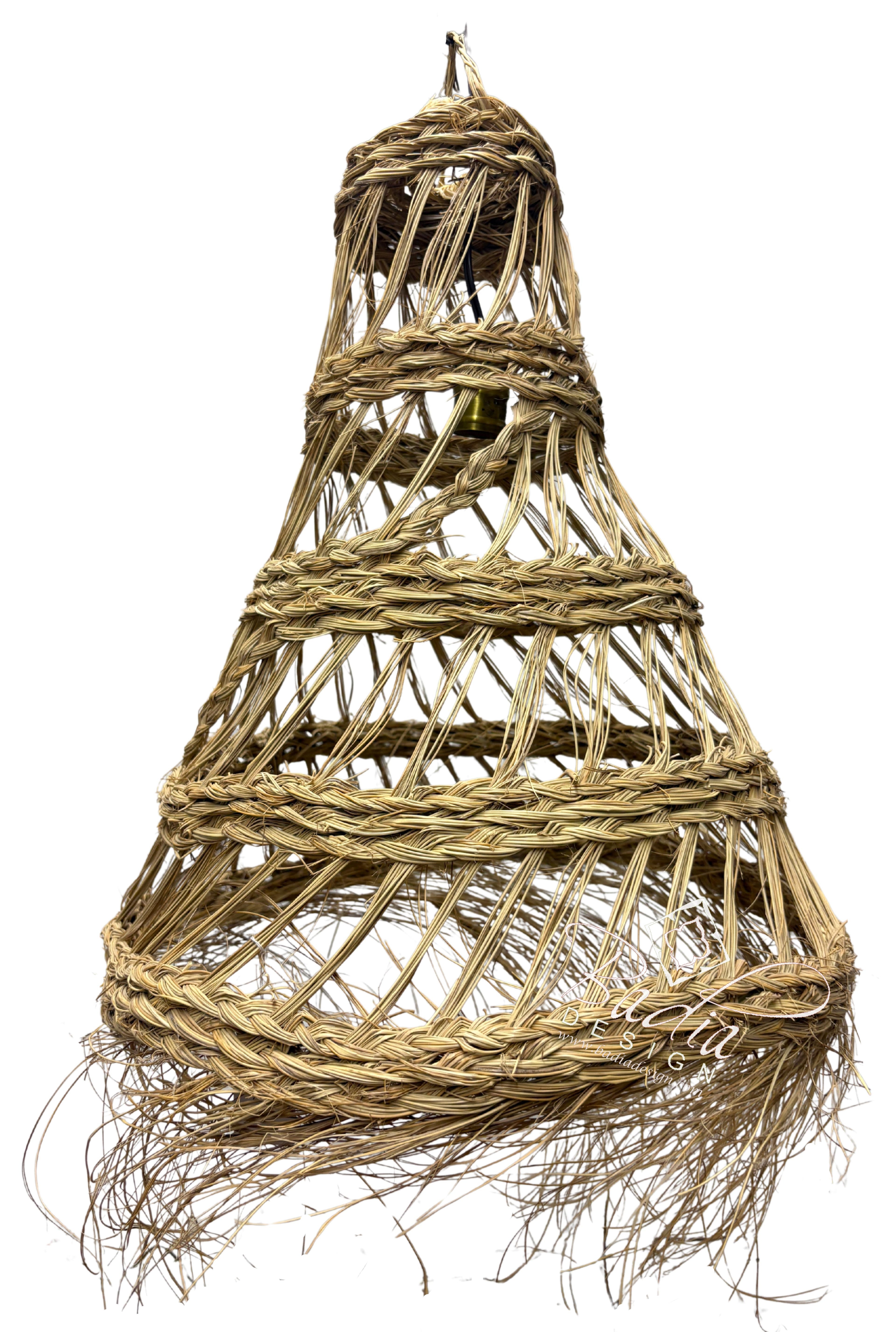 Tall Open Cone Shaped Raffia Lantern
