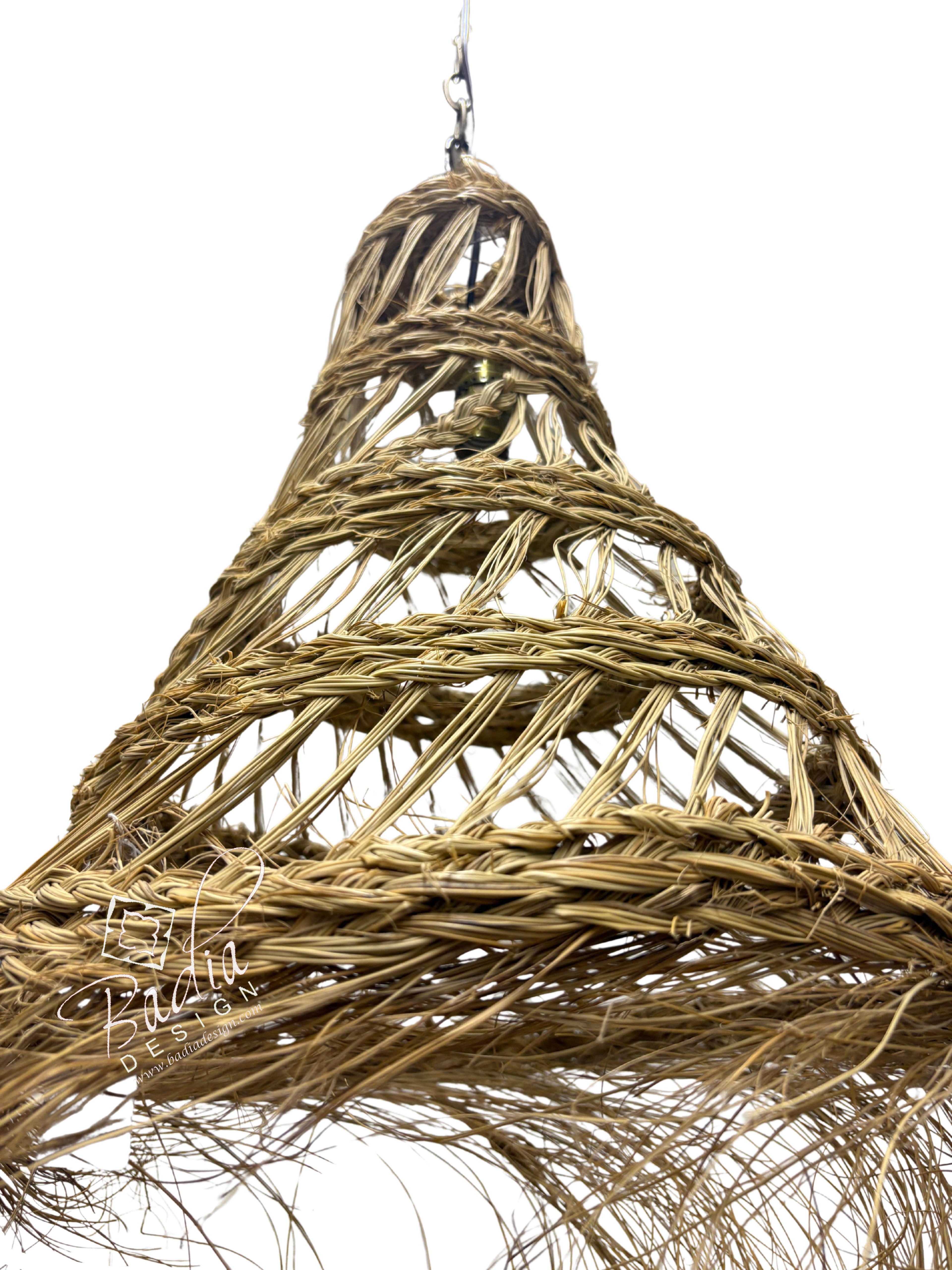 Tall Open Cone Shaped Raffia Lantern