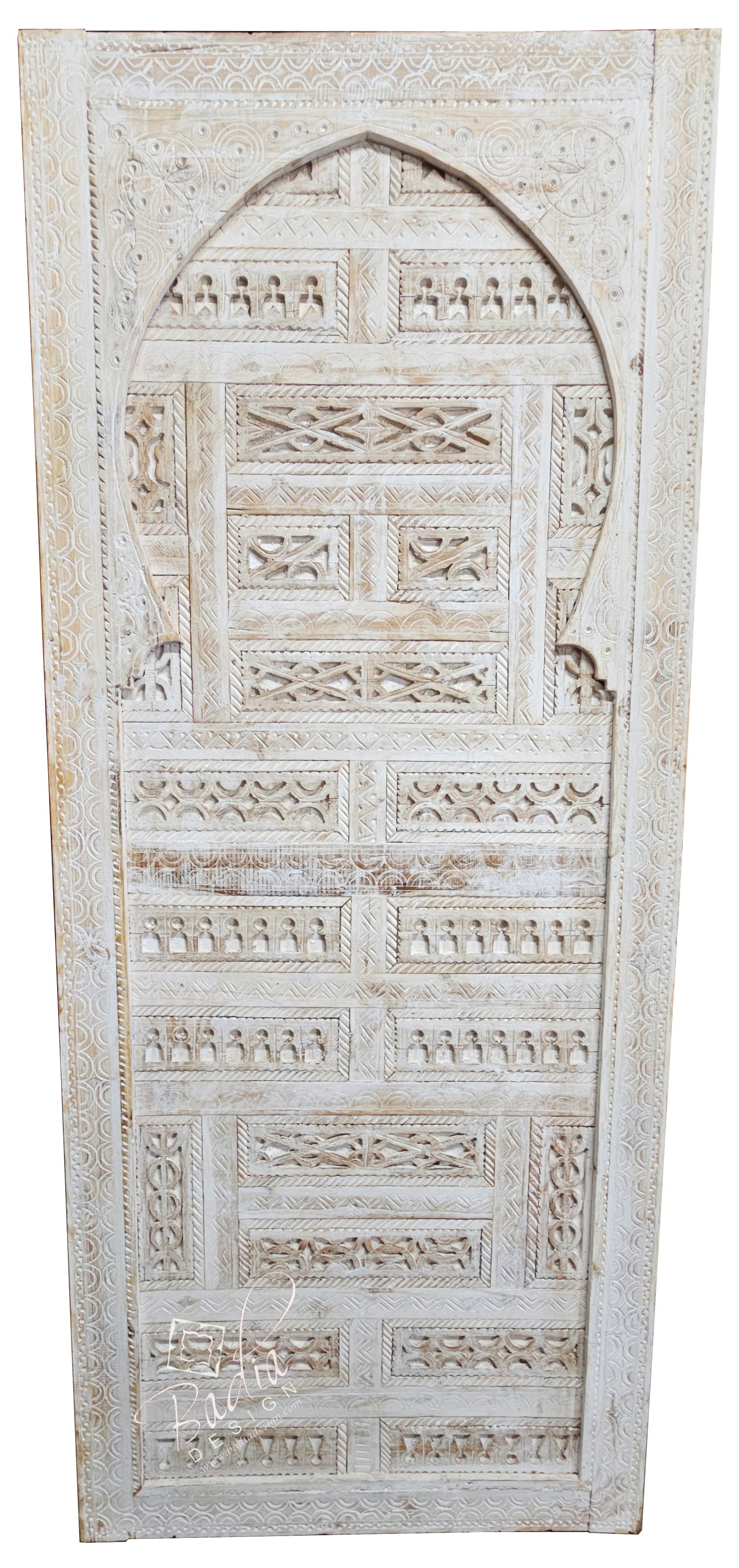 Tall White Vintage Hand Carved Wooden Door