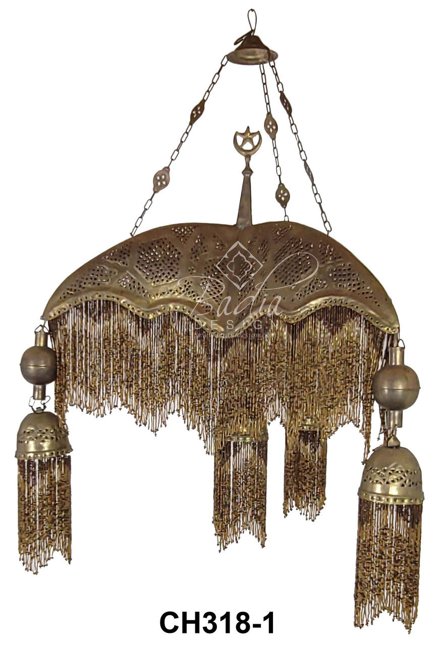 Three Prong Beaded Brass Chandelier