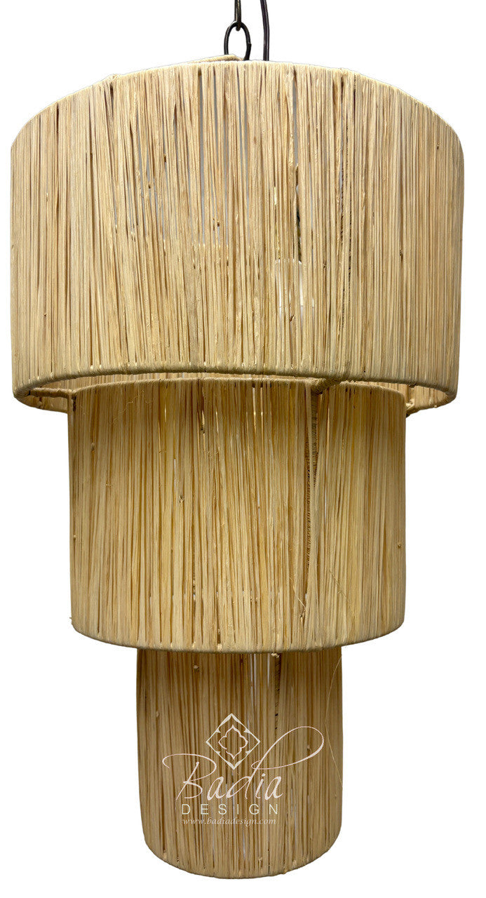 Three Tiered Cylindrical Shaped Raffia Lantern