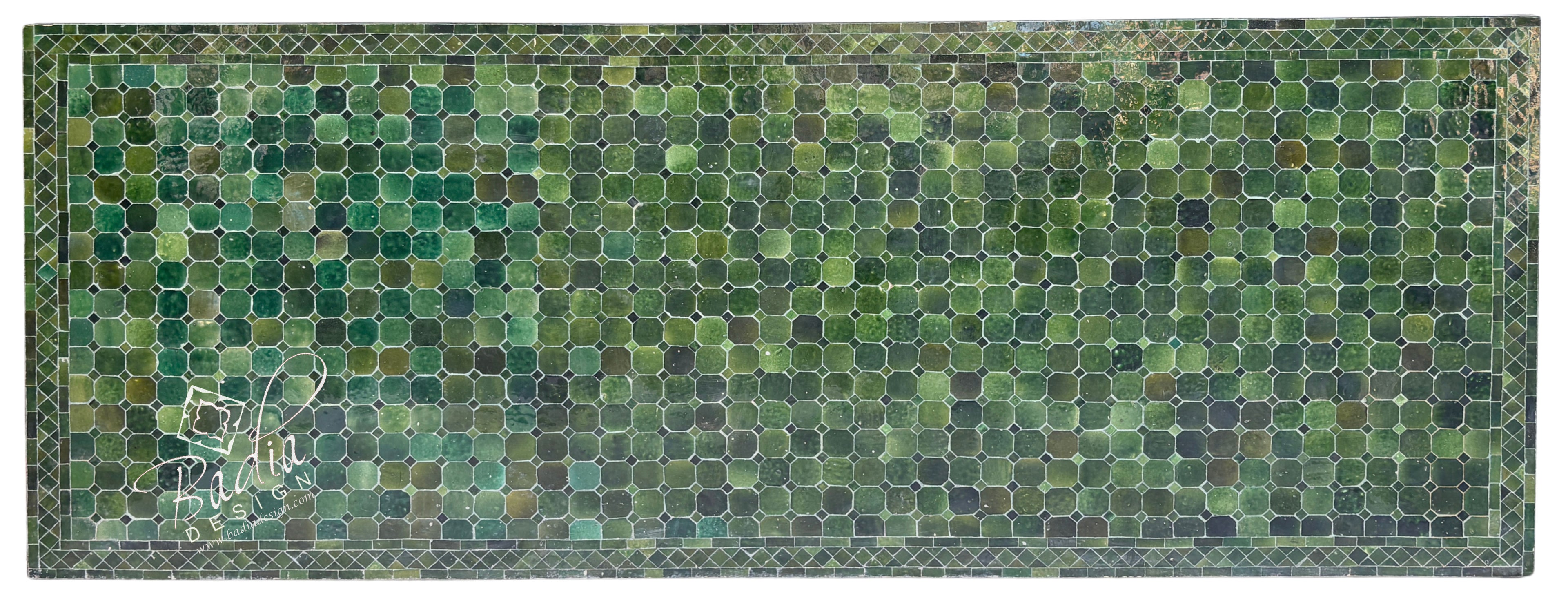 40"W x 96"L Moroccan Green Tile Table with Natural Shade Variations