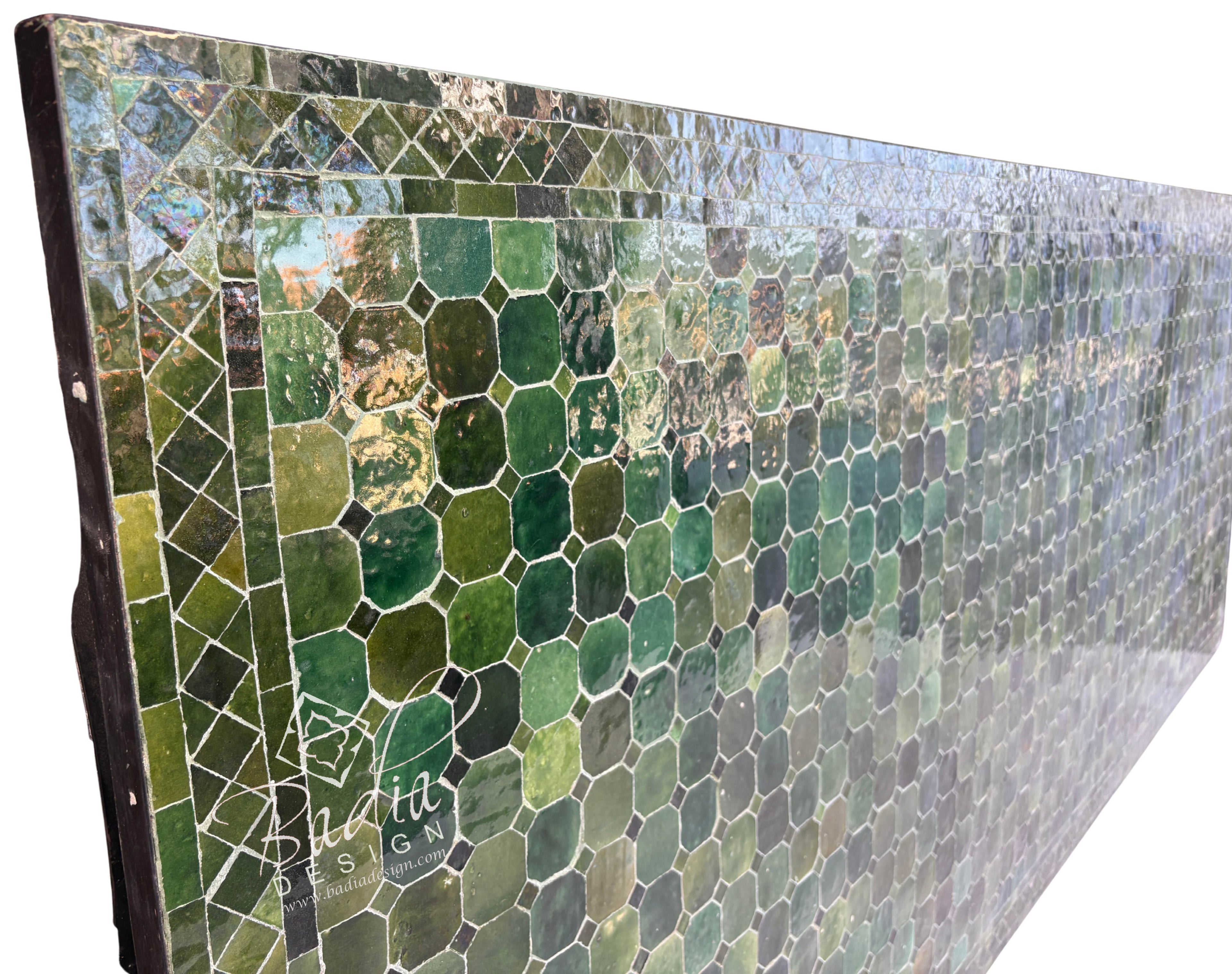 40"W x 96"L Moroccan Green Tile Table with Natural Shade Variations