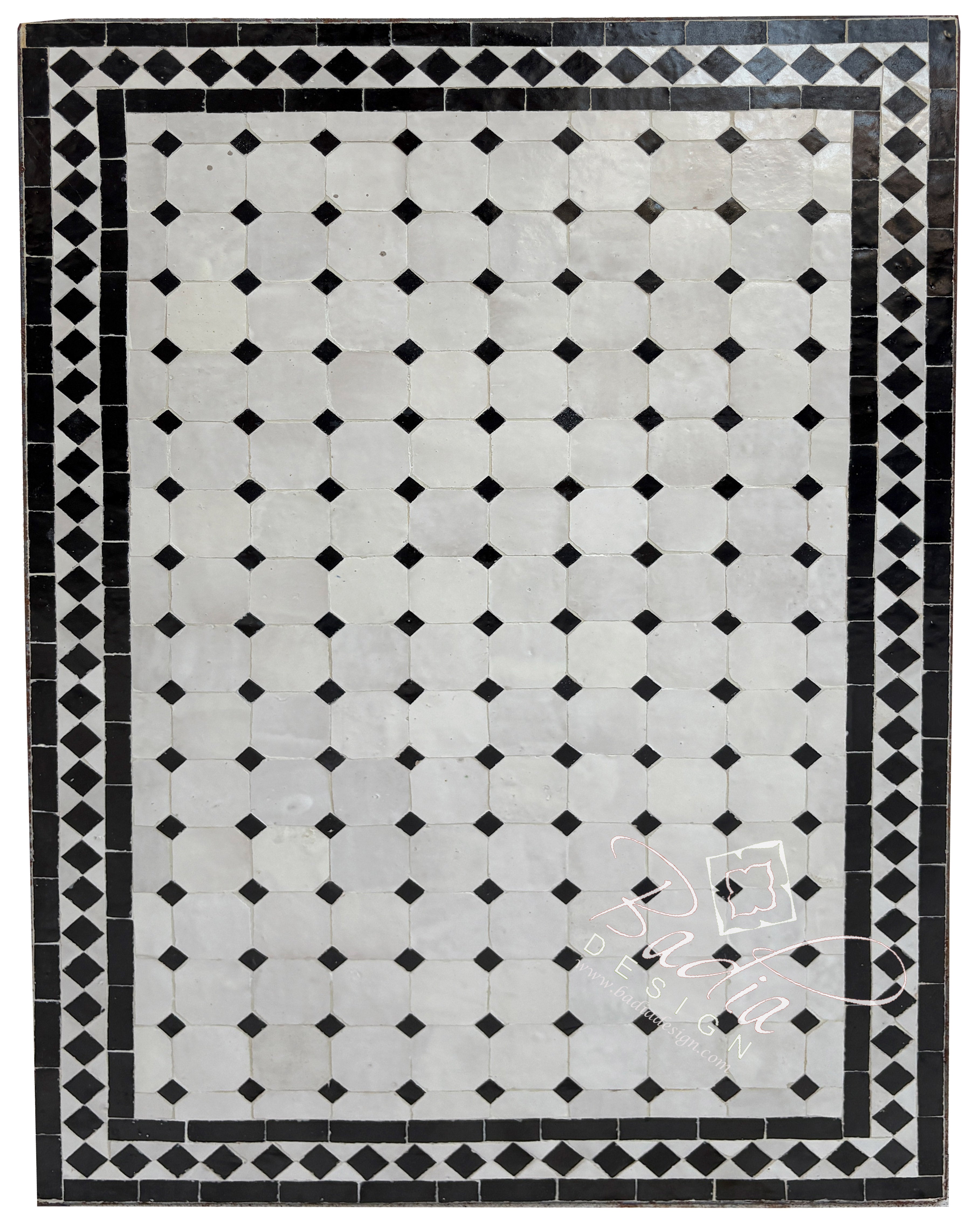 24"W x 36"L Rectangular Black and White Tile Table Top