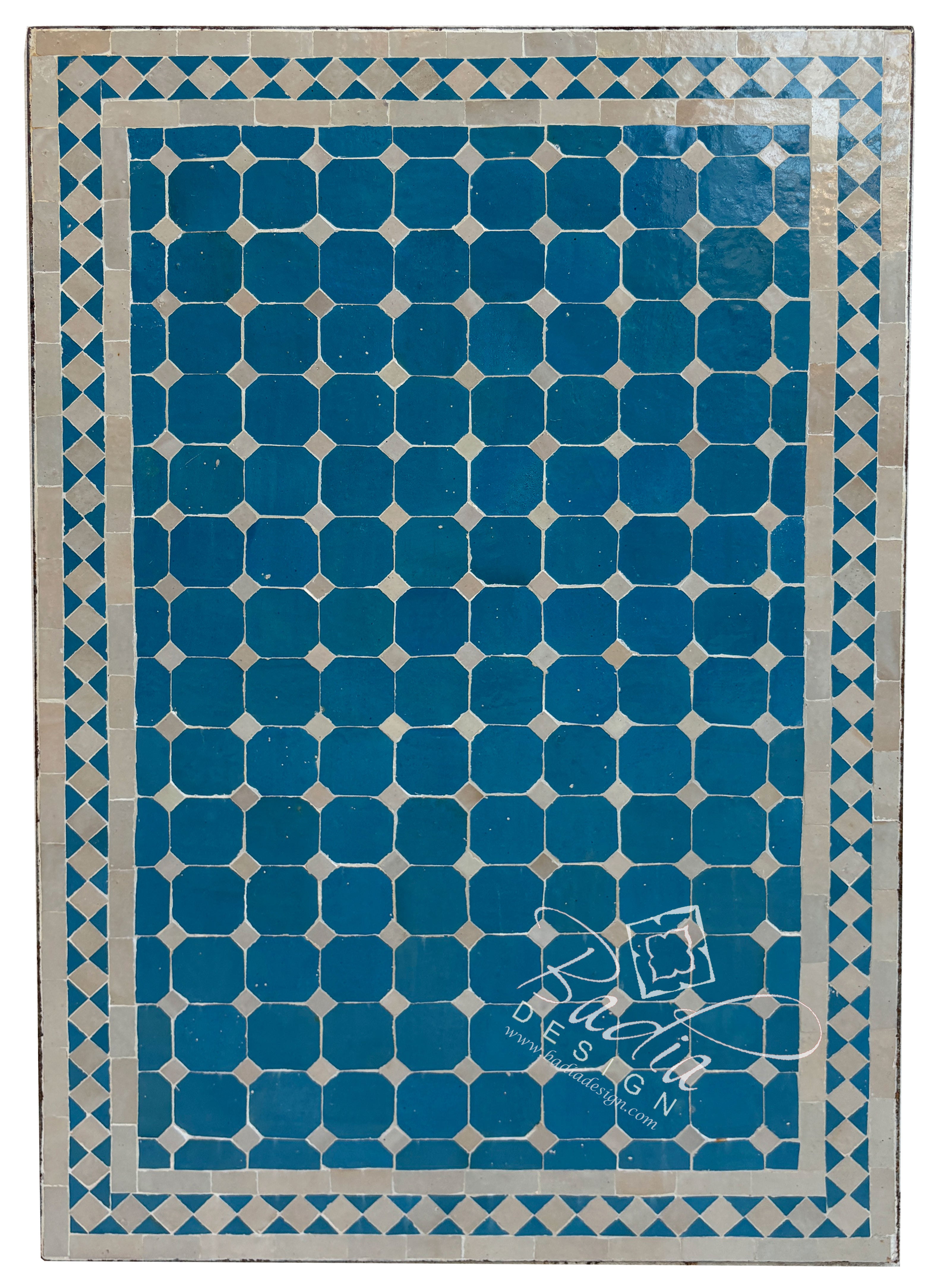 24"W x 36"L Rectangular Bright Blue and White Tile Table Top