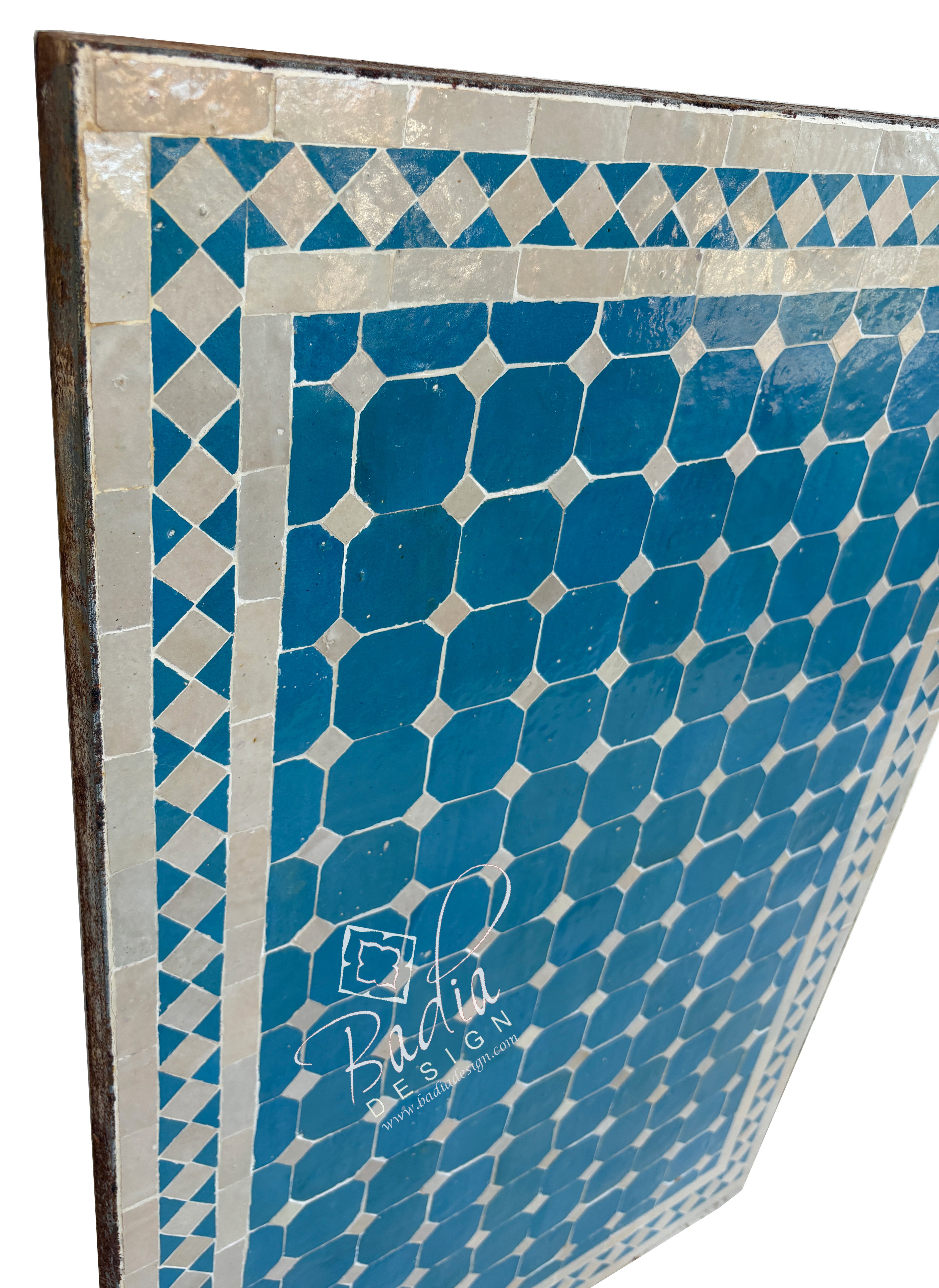 24"W x 36"L Rectangular Bright Blue and White Tile Table Top